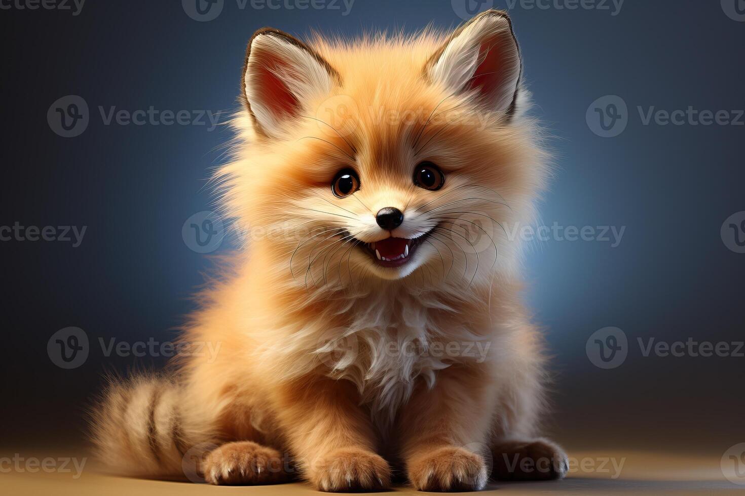 A cute little fox is sitting on the floor photo