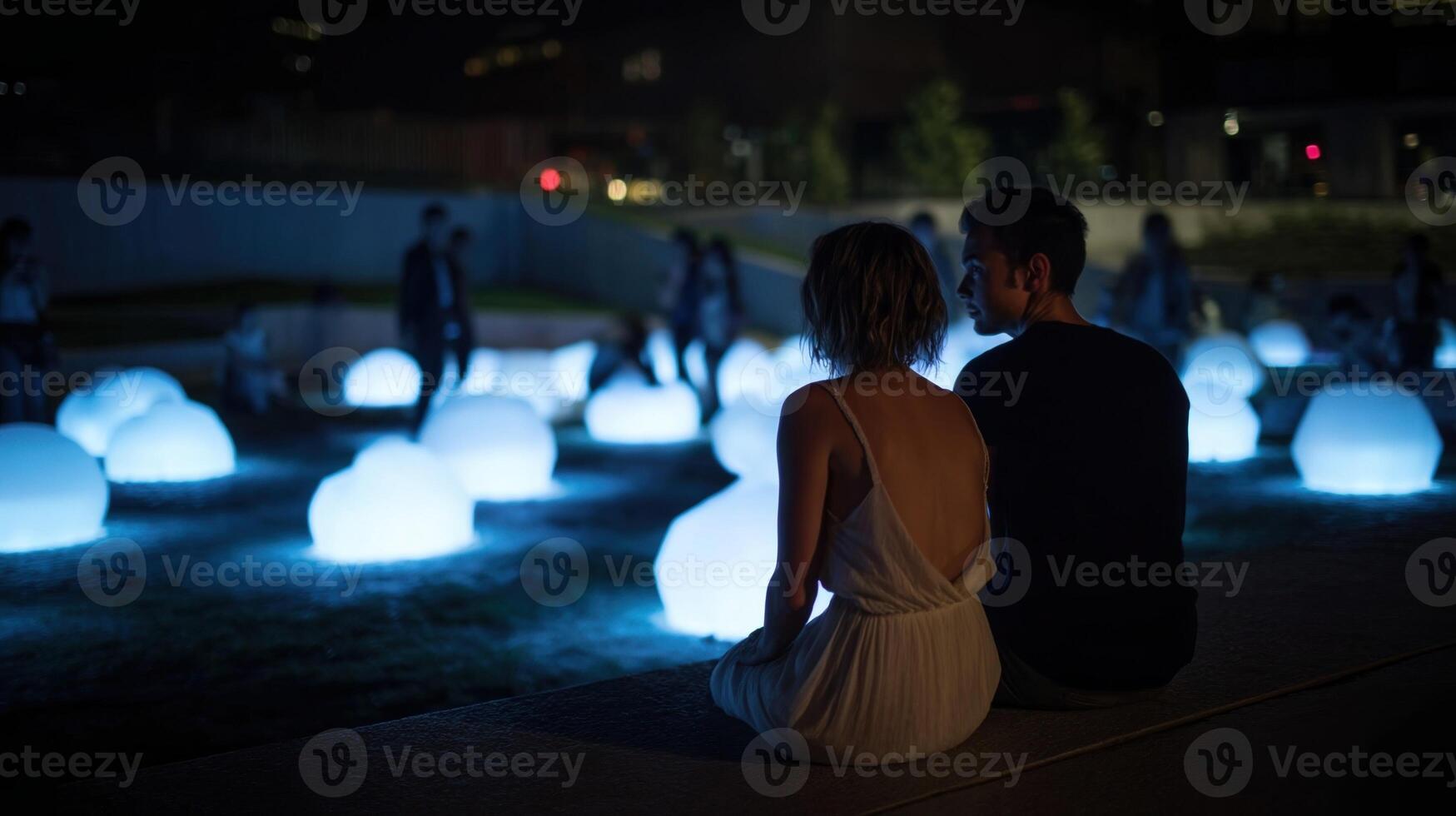 their spoken words dissolve into luminescent orbs that float and vanish into the surrounding air creating a captivating visual display photo