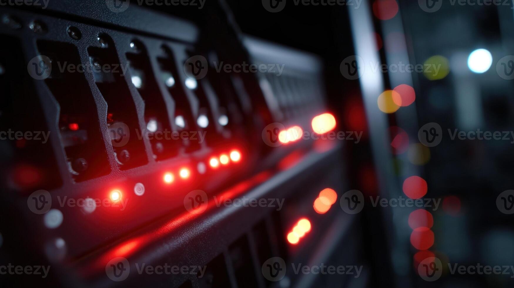 A closeup view of a server rack with glowing LED indicators showcasing a network of sensors that feed realtime temperature data into a reinforcement learning algorithm optimizing liqui photo