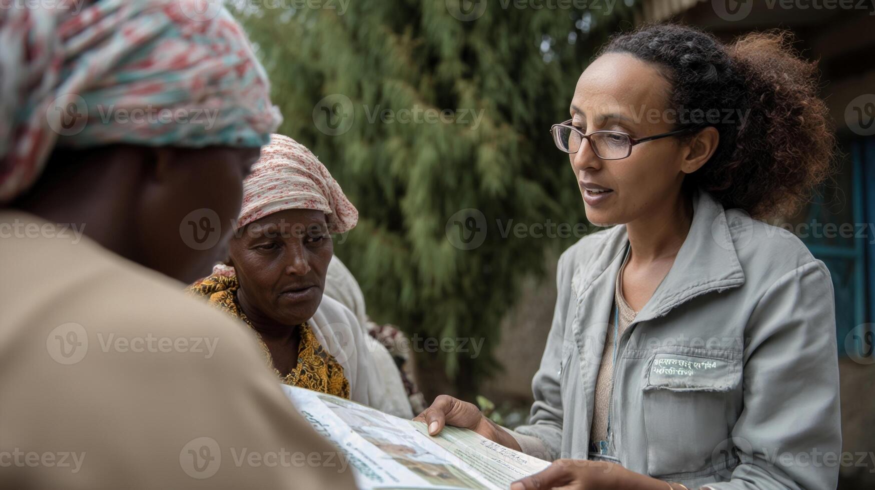 A public health worker engages with a community group distributing informational materials and discussing health initiatives underlining the significance of outreach and education i photo