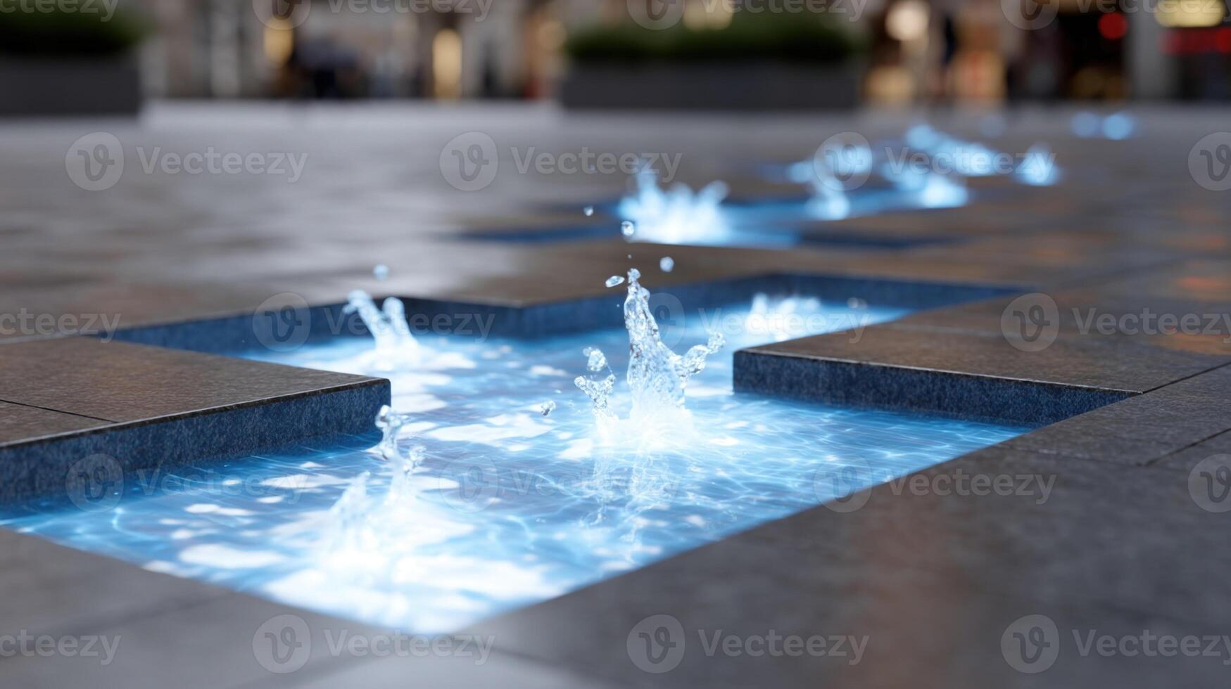 A futuristic urban scene where blue water droplets break through a holographic pavement layer illustrating the concept of realtime data visualization in leak detection technology photo