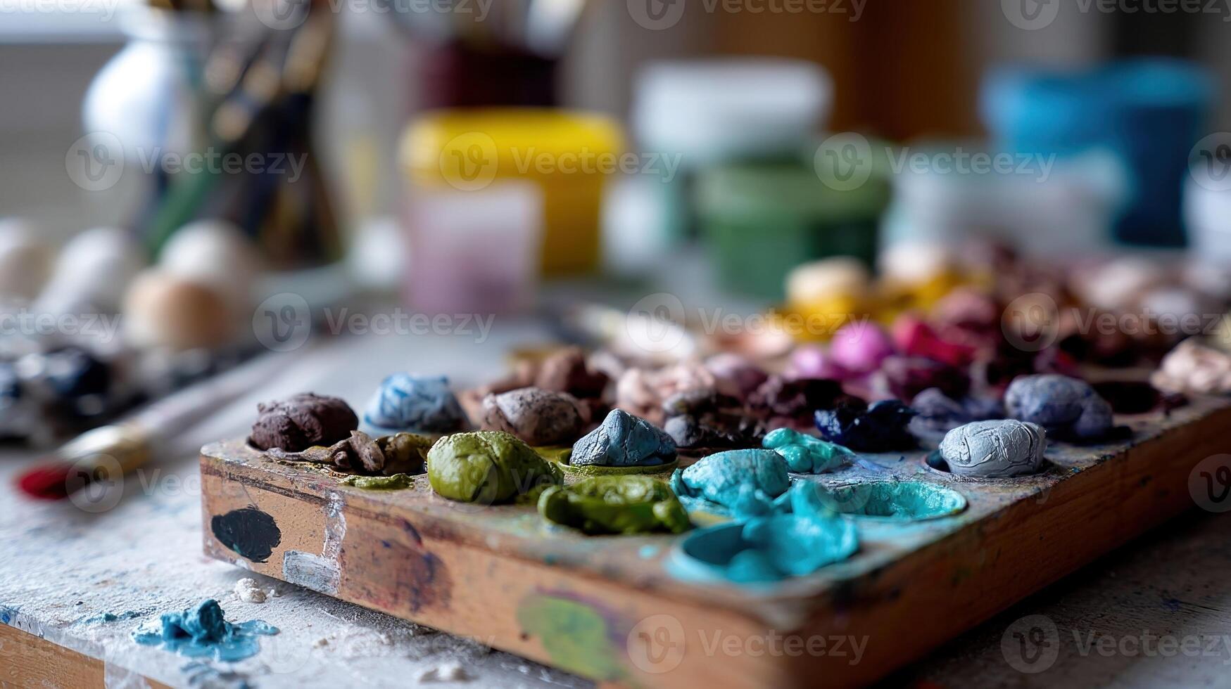 An artists palette with vivid colors that mix and blend representing the creative process of distilling complex ideas into simpler more understandable forms emphasizing clarity an photo