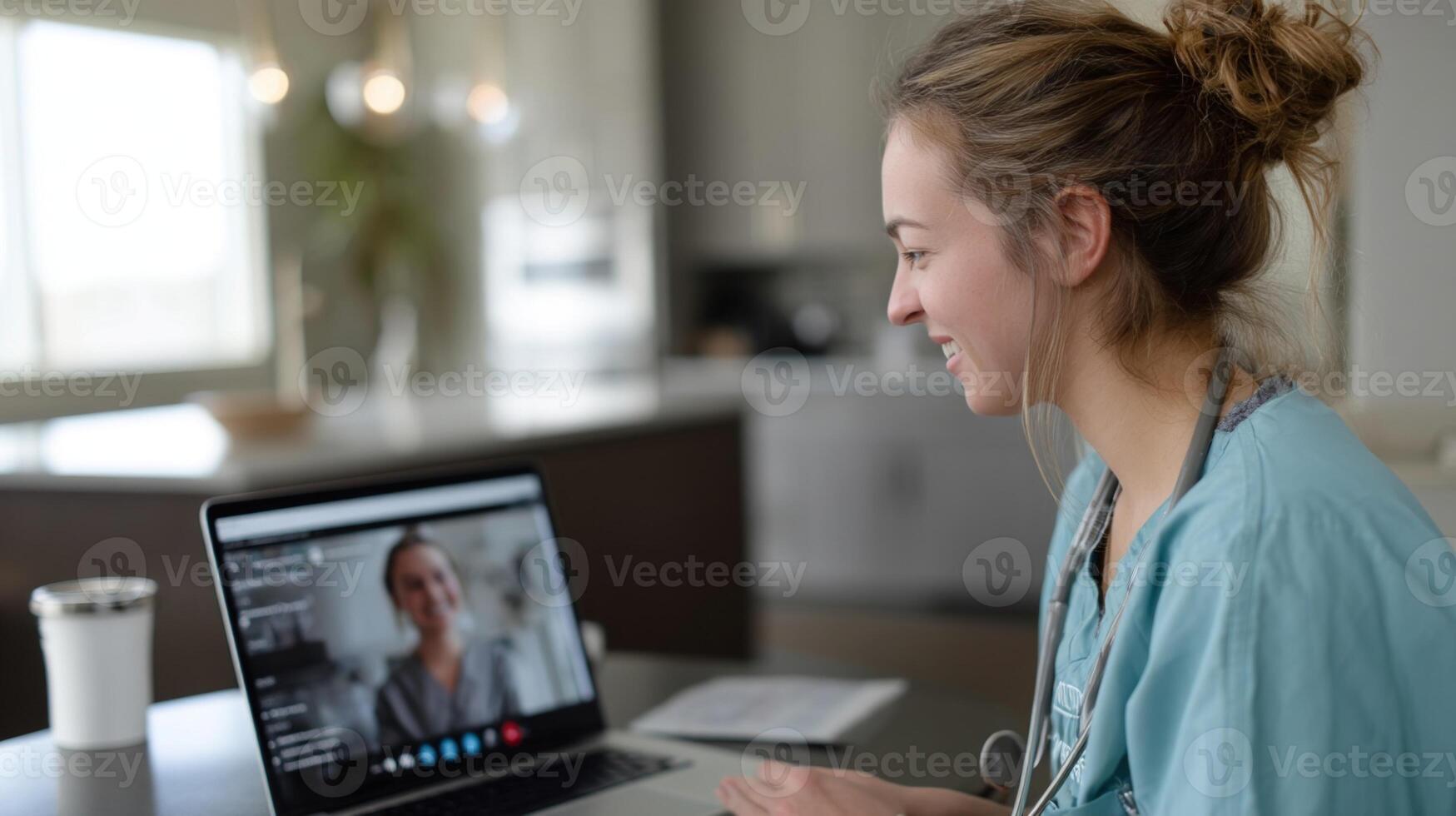 A healthcare worker conducts a telehealth session interacting with a patient through a laptop emphasizing the importance of remote care in modern medicine photo