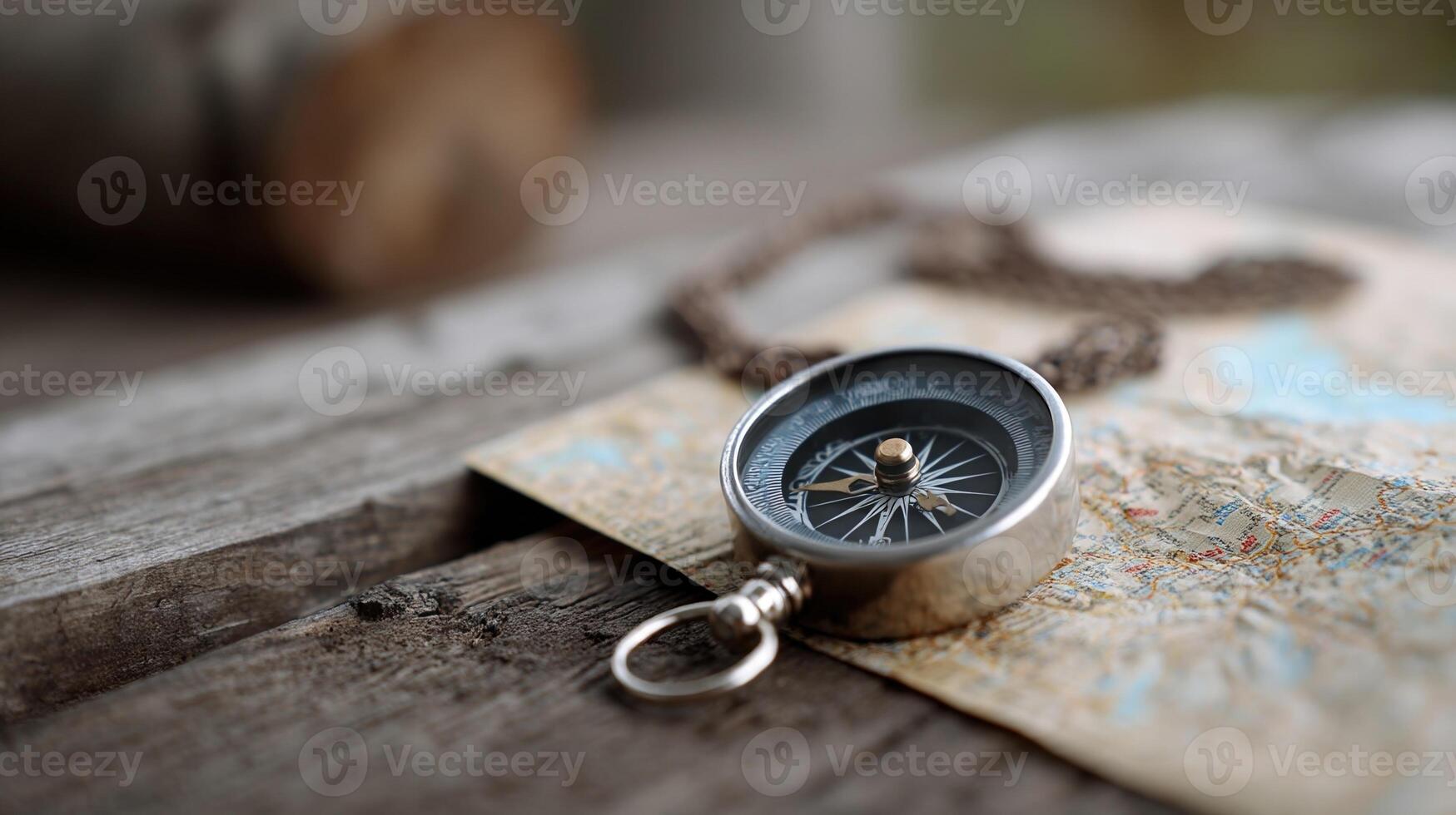 Compass pointing north on a map, planning a journey photo