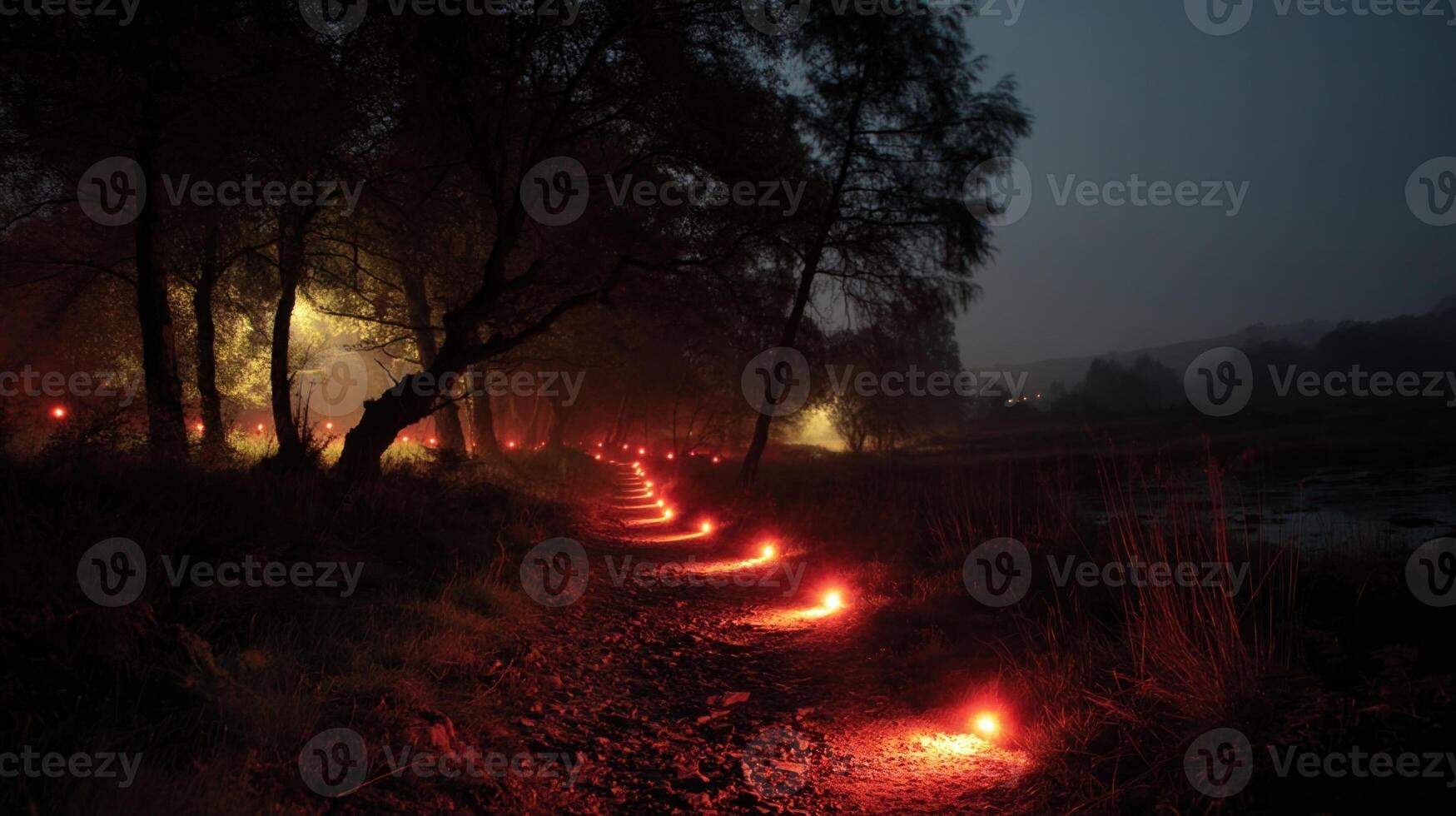 A nature reserve during migration season where strategically p solarpowered lights gently fluctuate in brightness creating safe corridors for bats and insects as they navigate throug photo