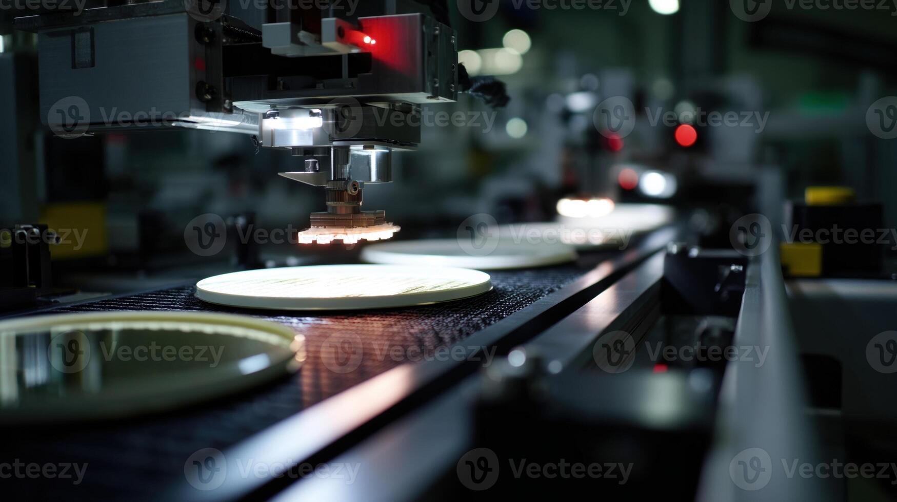 A detailed image of silicon wafers being sorted and stacked off a contactfree conveyor showcasing the advanced robotics designed to handle delicate materials without physical contact photo