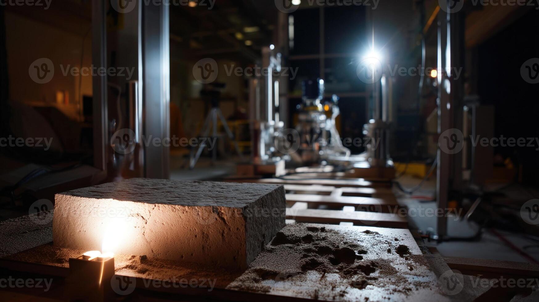 A timelapse sequence image displaying the incremental buildup of a lunarregolith concrete slab in a vacuum chamber highlighting the printers precision and the unique properties of th photo