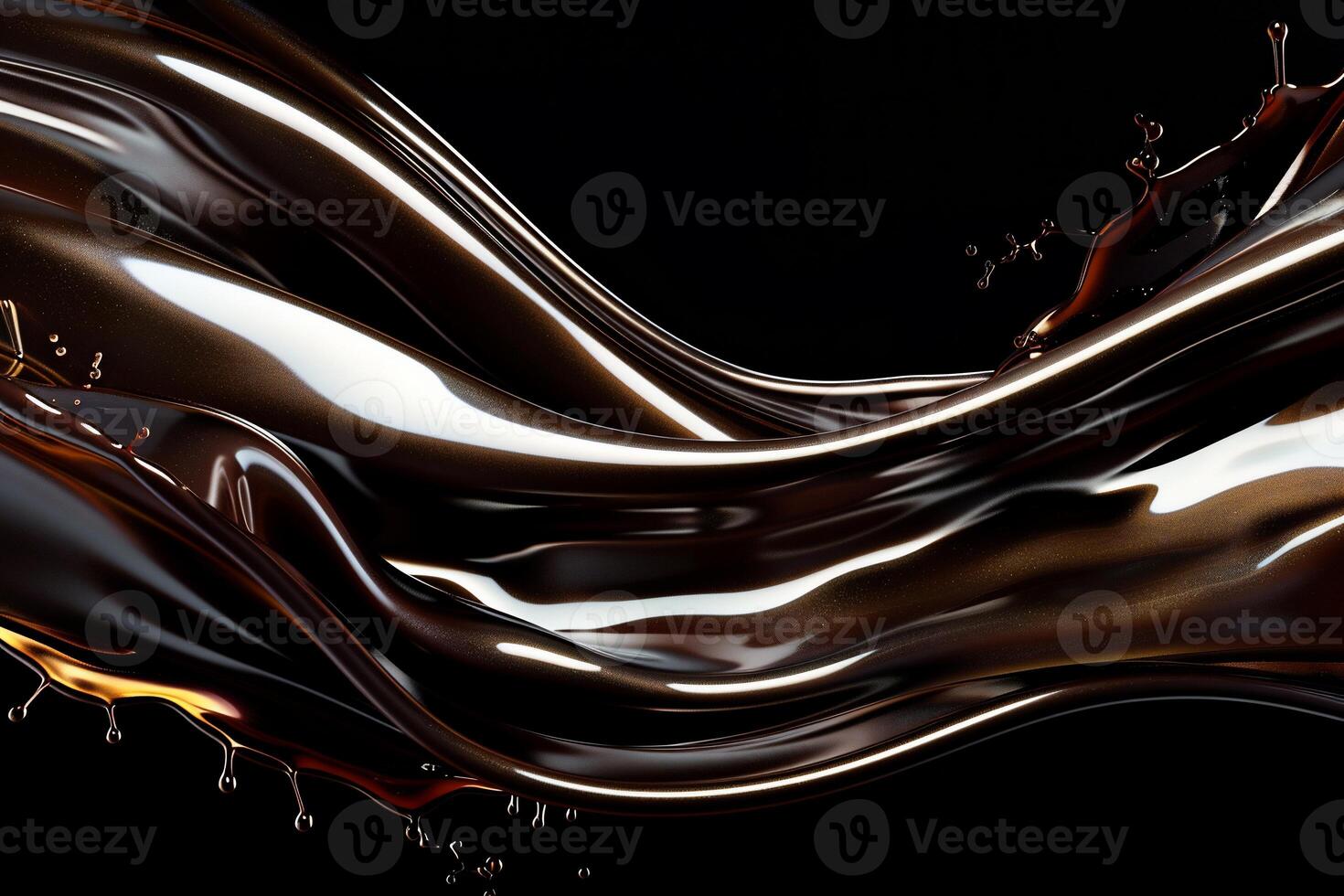 A close up of chocolate liquid flowing over a black background photo