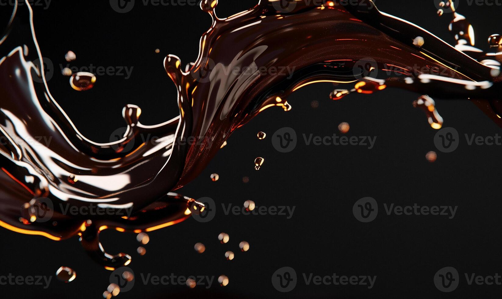 A close up of a chocolate liquid splashing on a black background photo