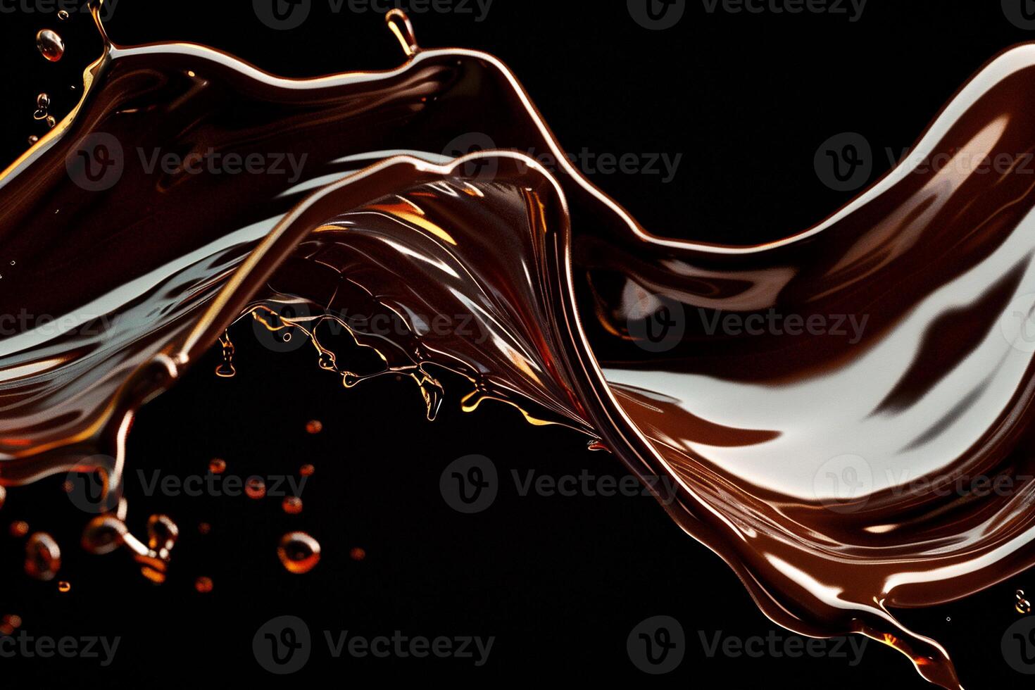 Dynamic dark liquid splash against black background photo