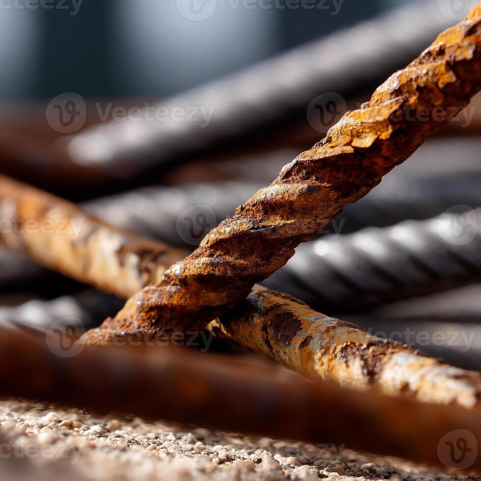 A close up of a pile of rusty metal rods photo