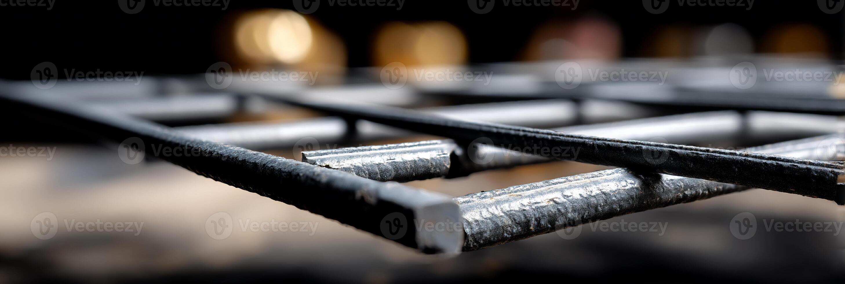 Steel reinforcing bars arranged in a grid pattern photo