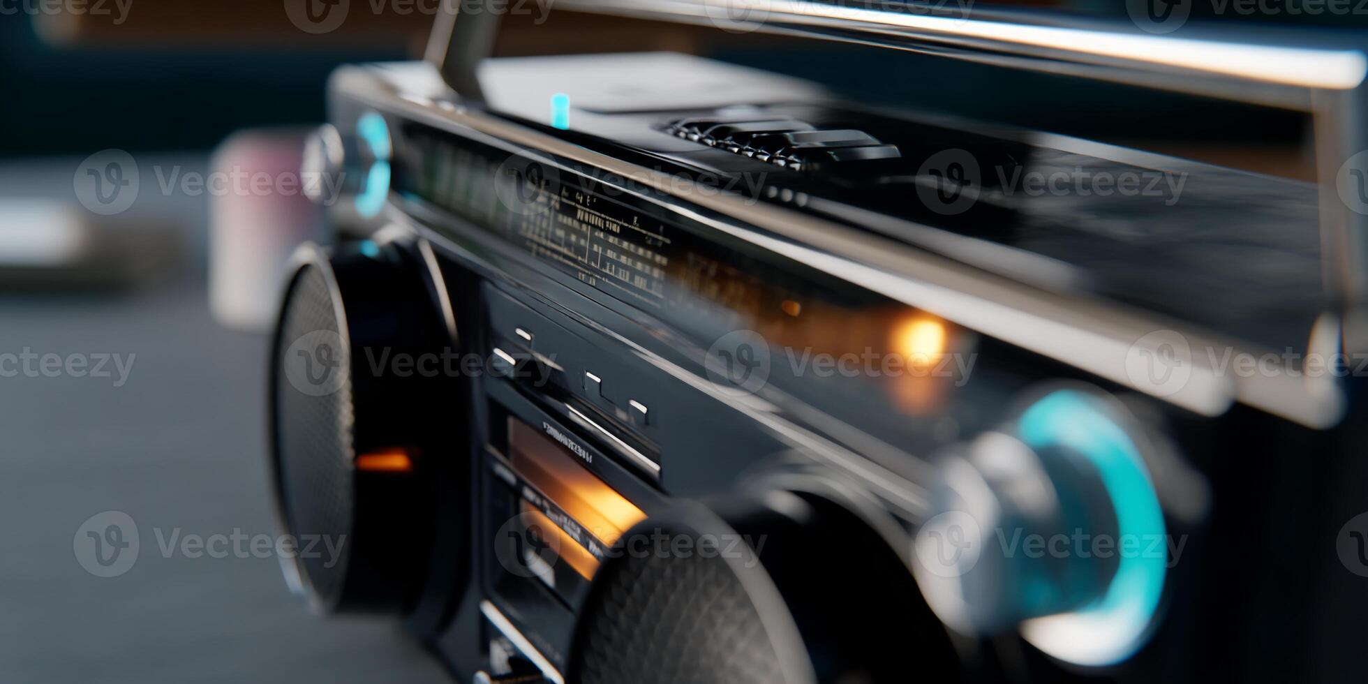 Vintage boombox with controls and lights photo