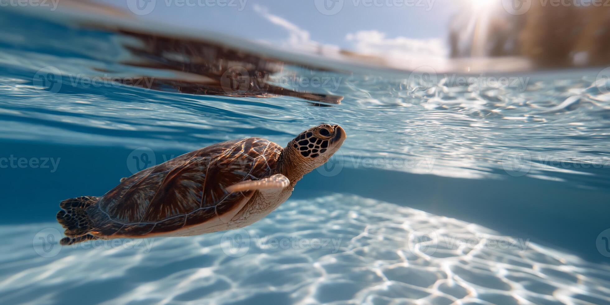 Juvenile sea turtle swimming underwater photo