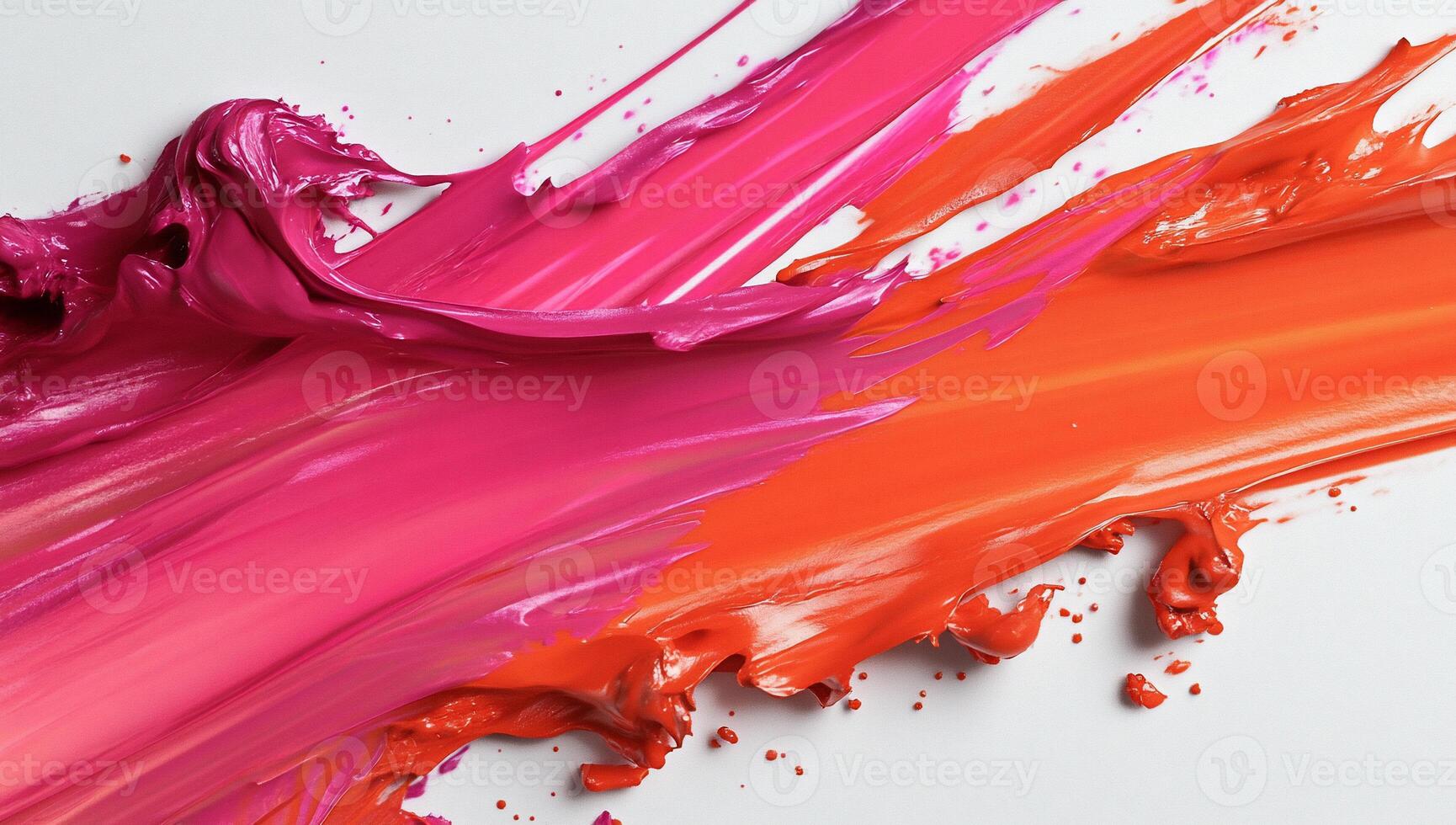 Abstract paint strokes in vibrant pink and orange. Fluid, dynamic textures, flowing across a white background photo