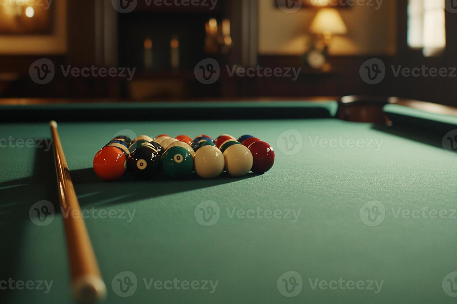 Pool table with balls arranged for game photo
