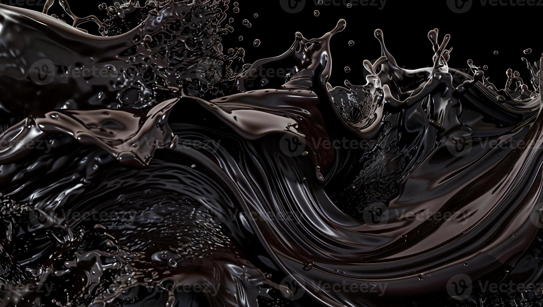A close up of chocolate liquid splashing on a black background photo