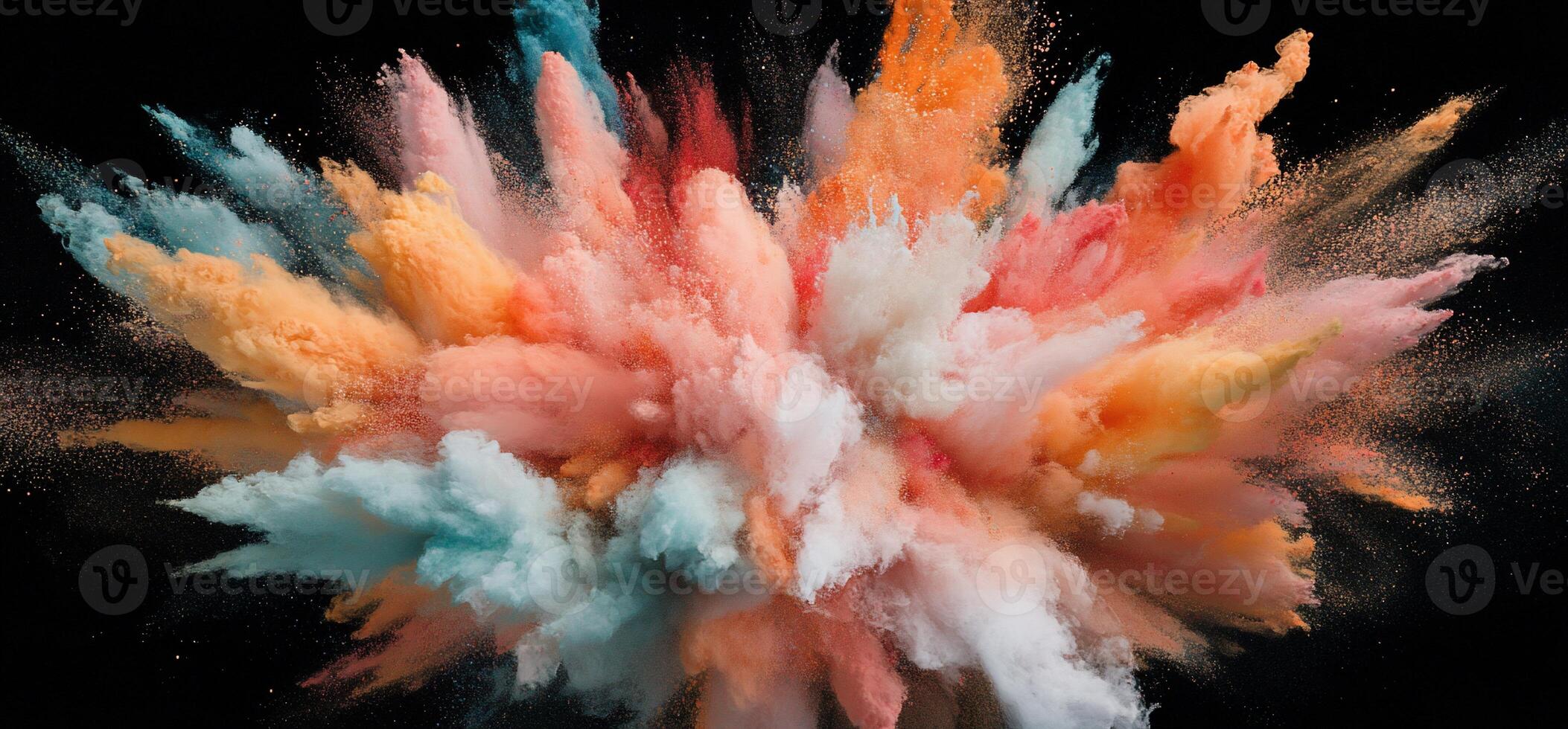 Colorful powder explosion against black background photo
