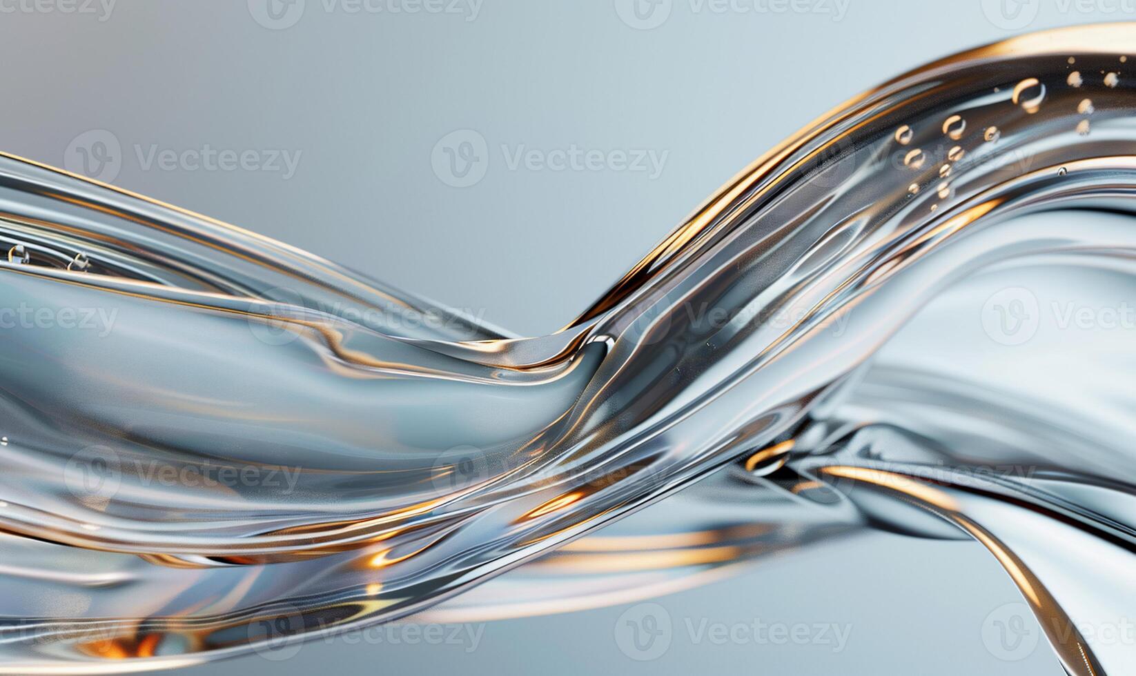 Abstract liquid form, flowing curves of translucent, light-silver and gold. Detailed, smooth textures, subtle bubbles photo