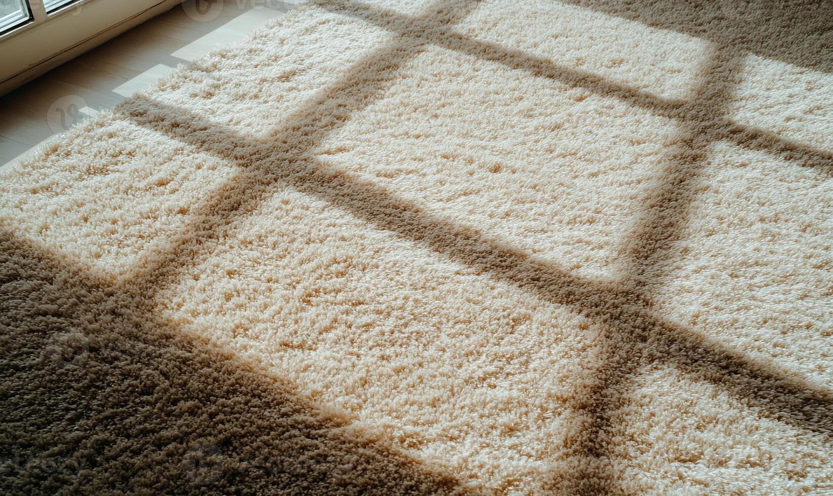 Beige carpet with sun shadows through window photo