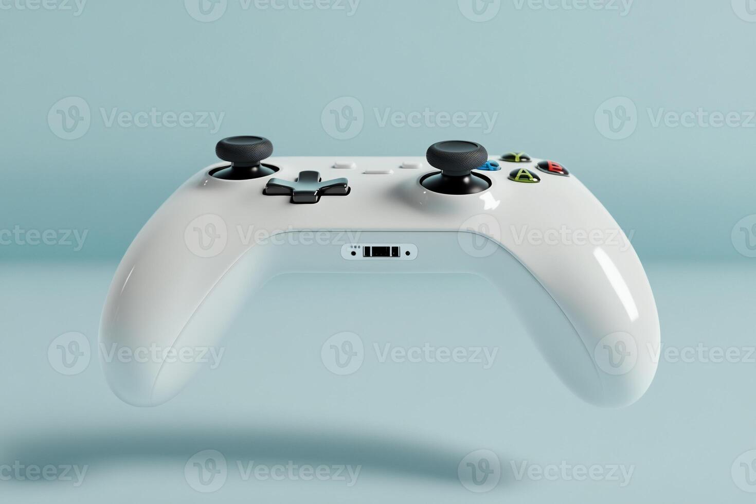White game controller, isolated on light blue photo