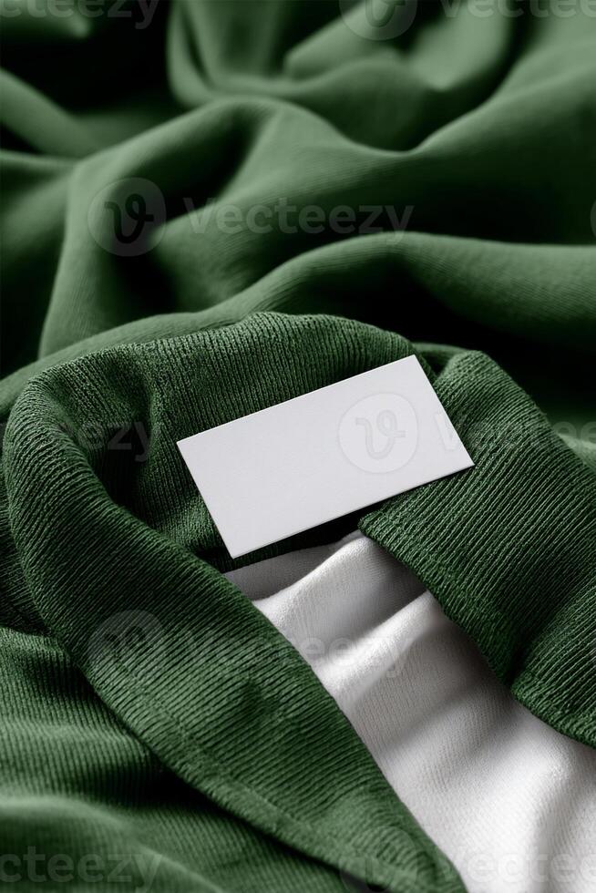 Blank business card on deep green fabric. Draped, flowing fabric photo