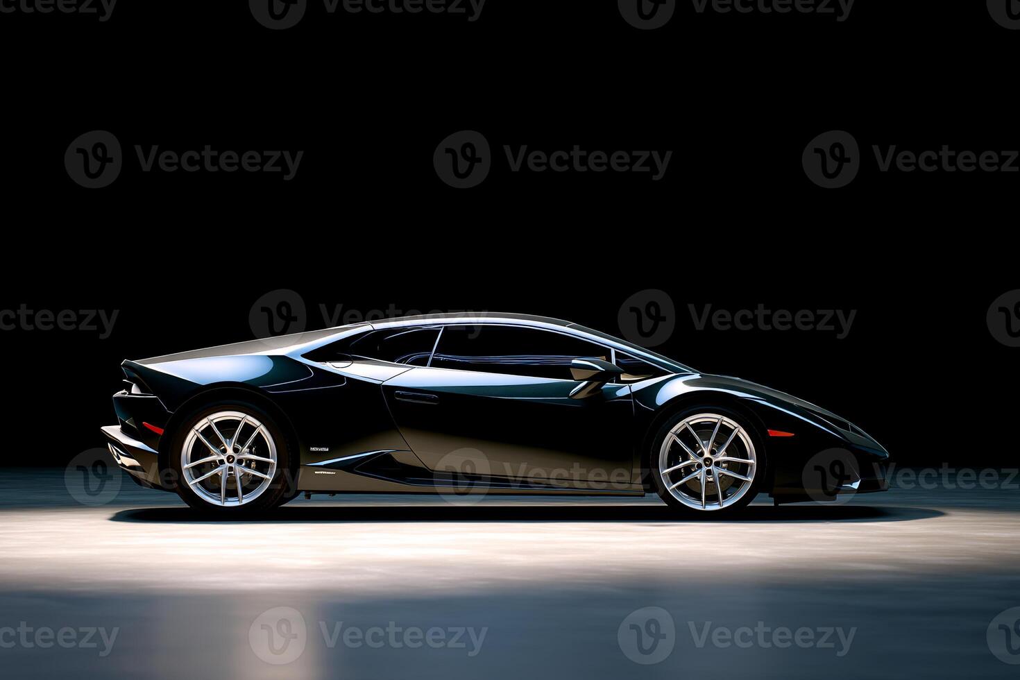 Sleek dark sports car, side profile, studio shot photo