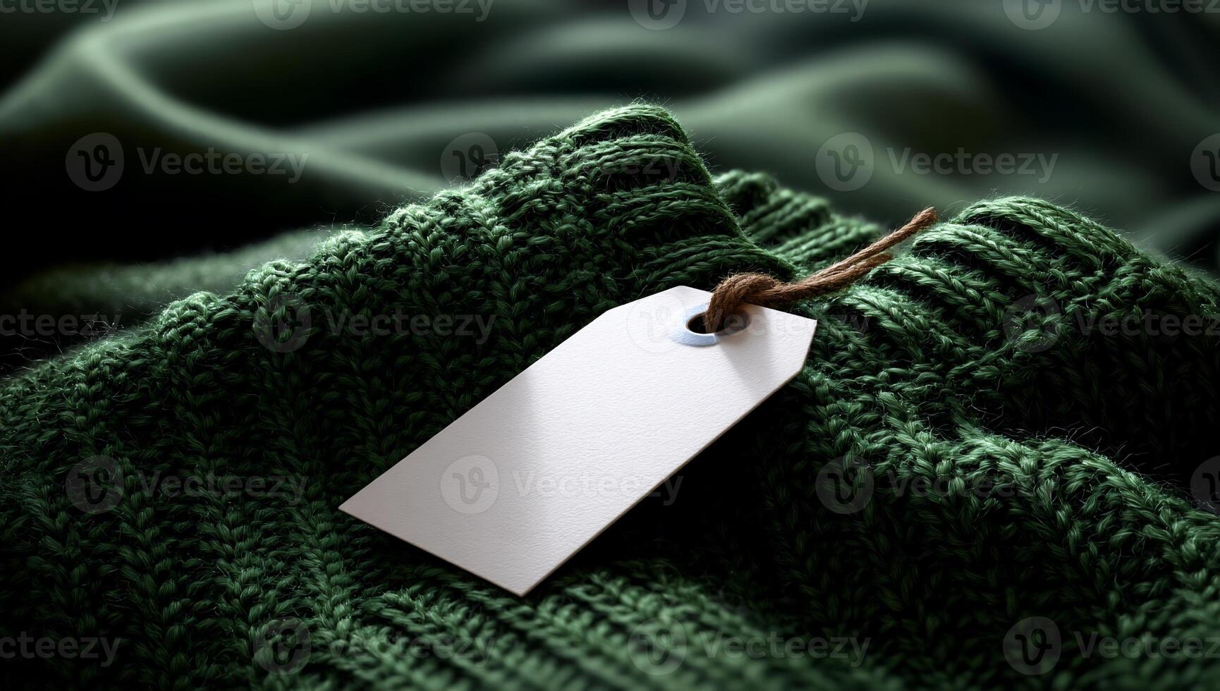 A green sweater with a white tag on it photo