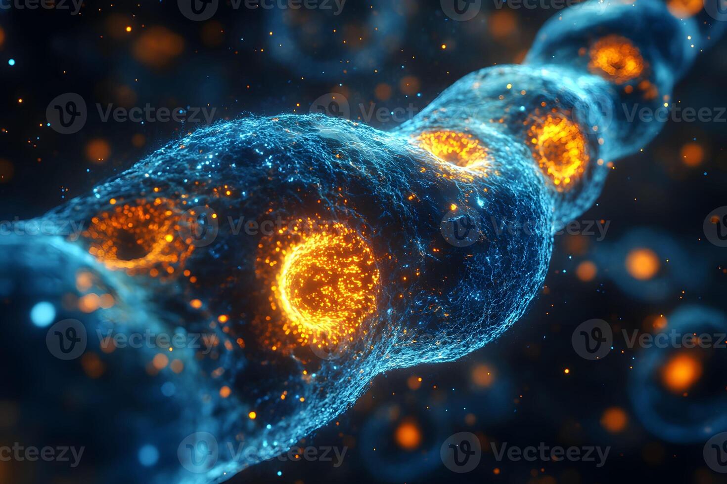 Abstract Visualization of Molecular Structure with Glowing Particles in Cellular Environment photo