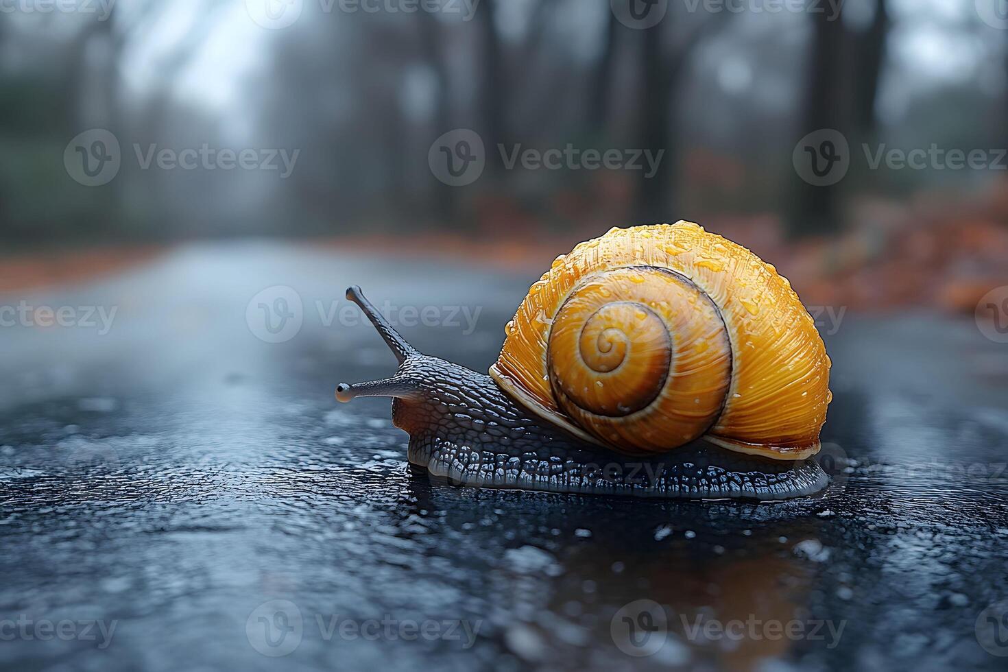 Snail Journey on Wet Forest Path - Nature's Slow and Steady Exploration photo