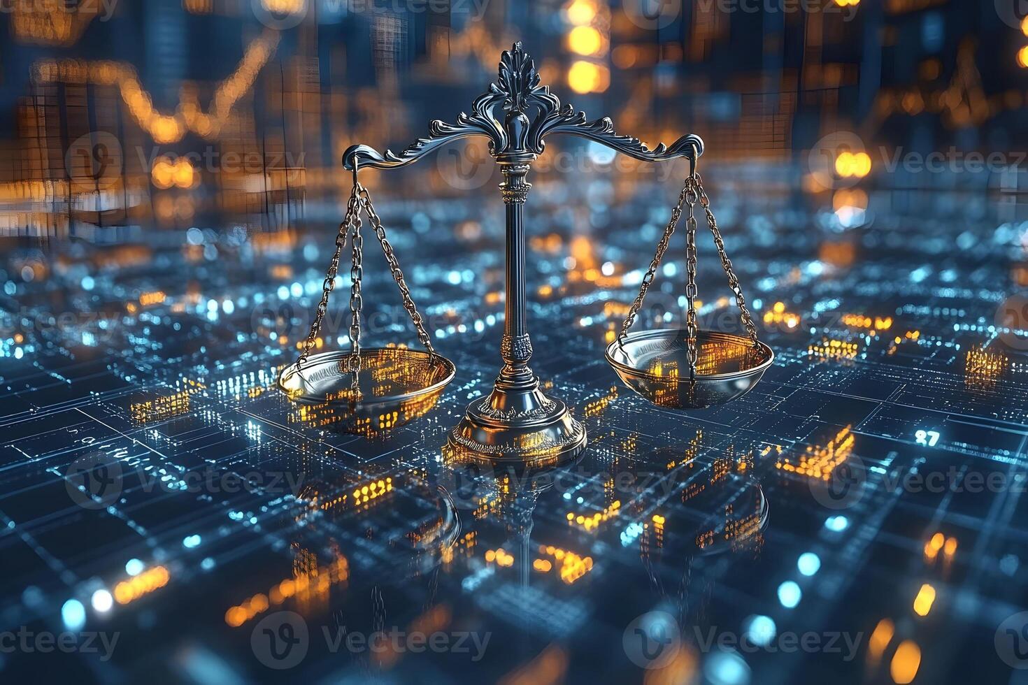 Digital Justice Concept Scales of Balance in Cyber Technology Landscape photo