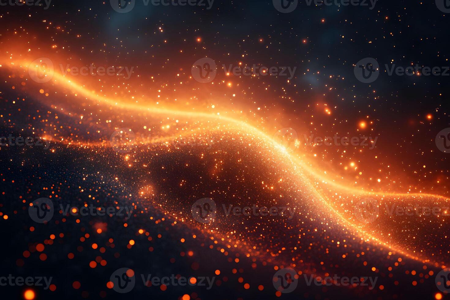 Glowing Abstract Wave of Sparkling Orange Lights in Cosmic Space photo