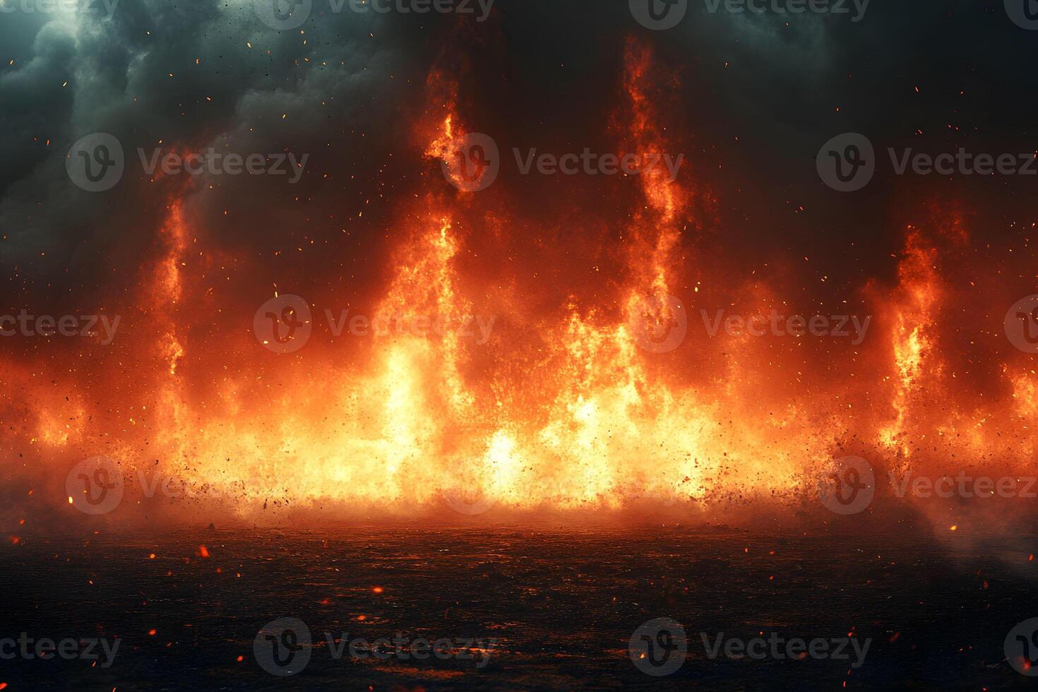 Intense Dramatic Flames and Dark Clouds, Fiery Background for Creative Design photo