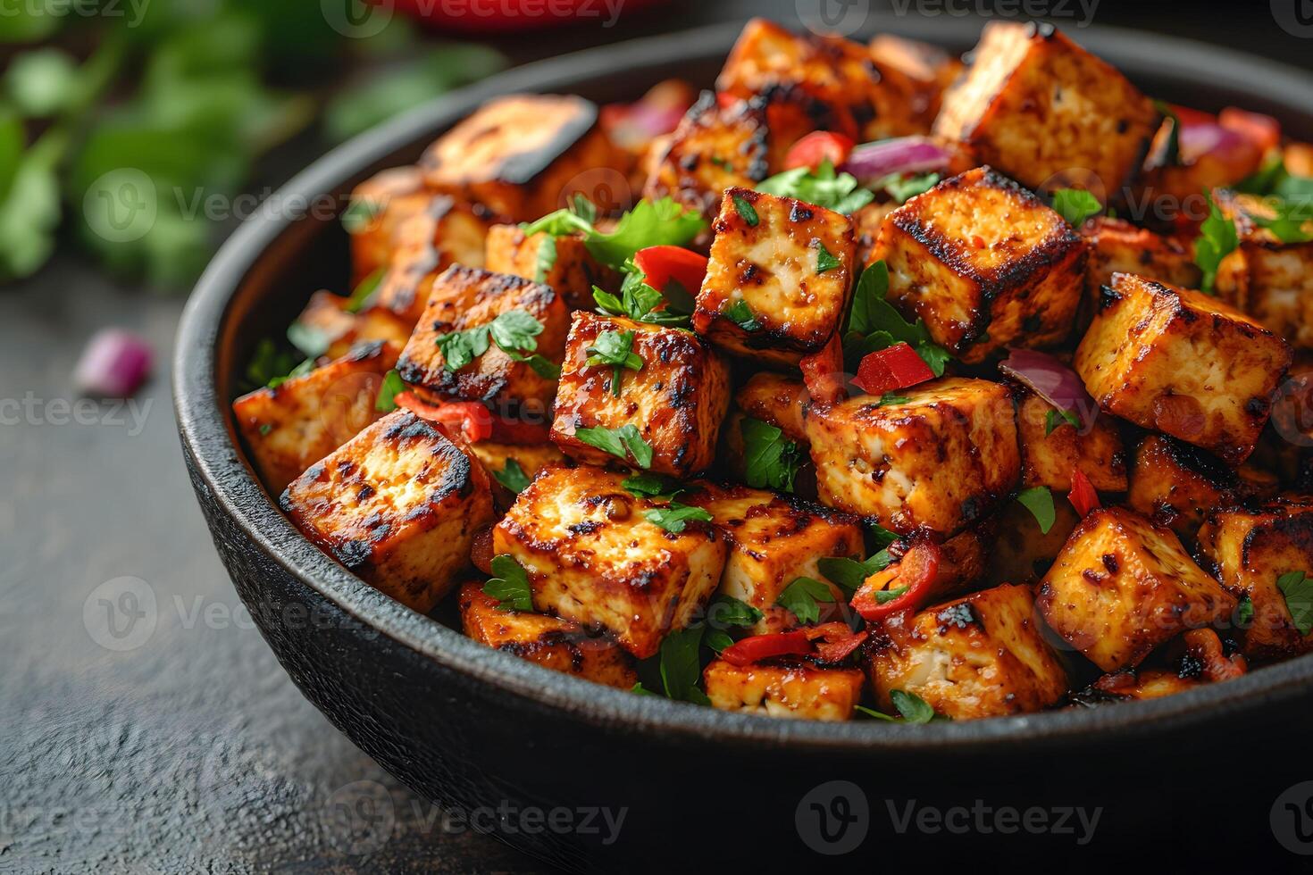 Spicy Grilled Tofu with Fresh Herbs and Chilies for Asian Cuisine Inspired Dishes photo