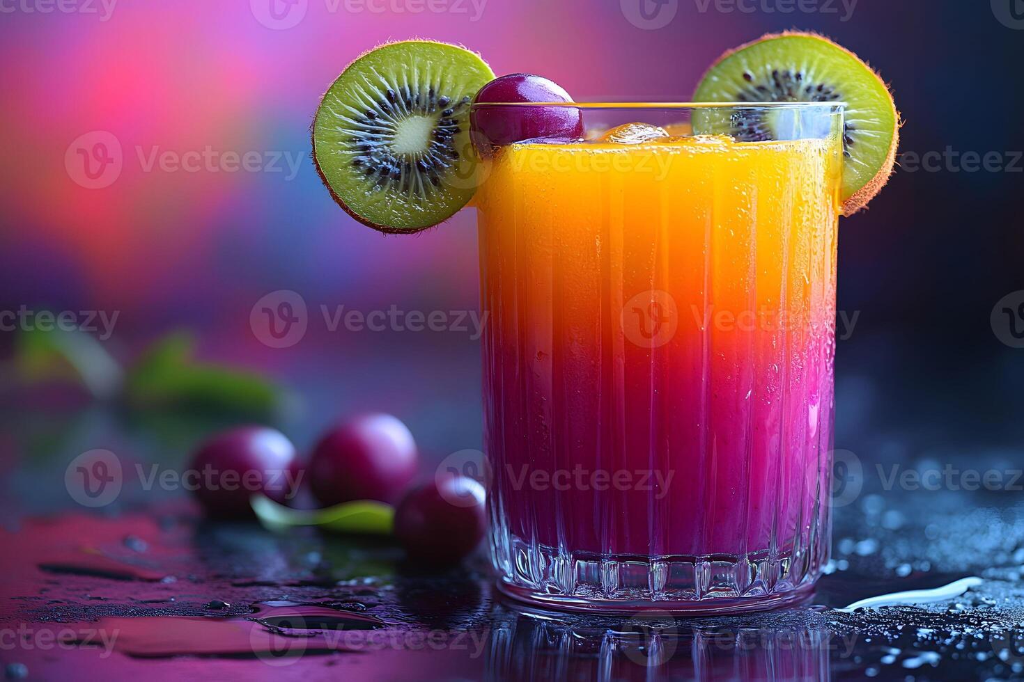 Refreshing Tropical Fruit Juice with Kiwi and Grape Garnish for Summer Parties photo