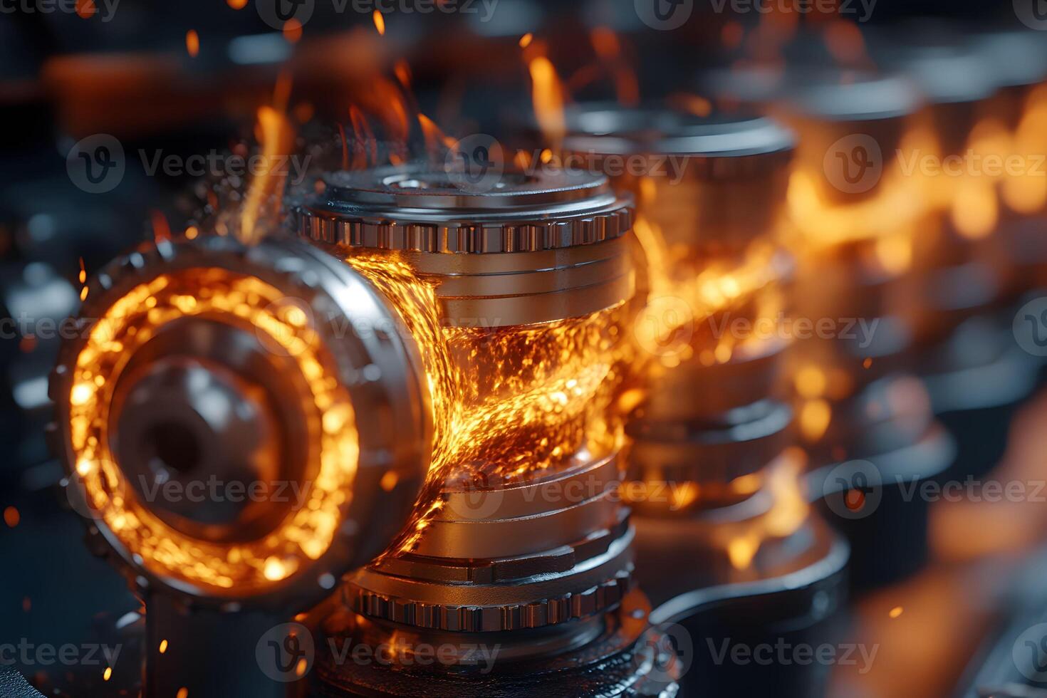 High-Performance Engine Camshaft with Vibrant Flames for Automotive Design and Engineering photo