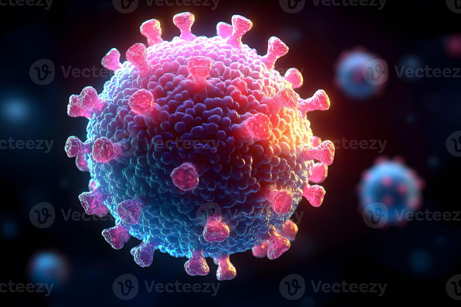 Colorful 3D Rendering of a Virus Structure in a Microscopic View photo