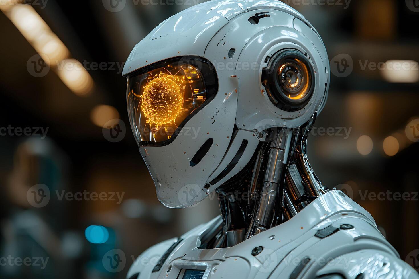 Futuristic Robot Technology with Illuminated Interface for AI Design and Innovation photo