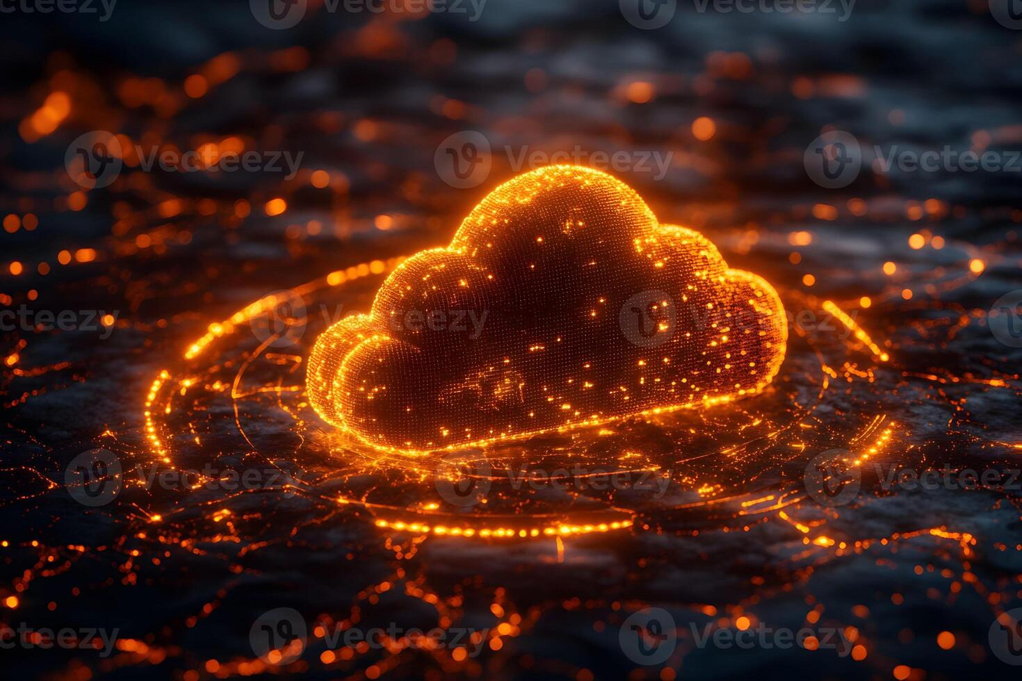 Futuristic Cloud Computing Concept with Glowing Digital Network Design photo