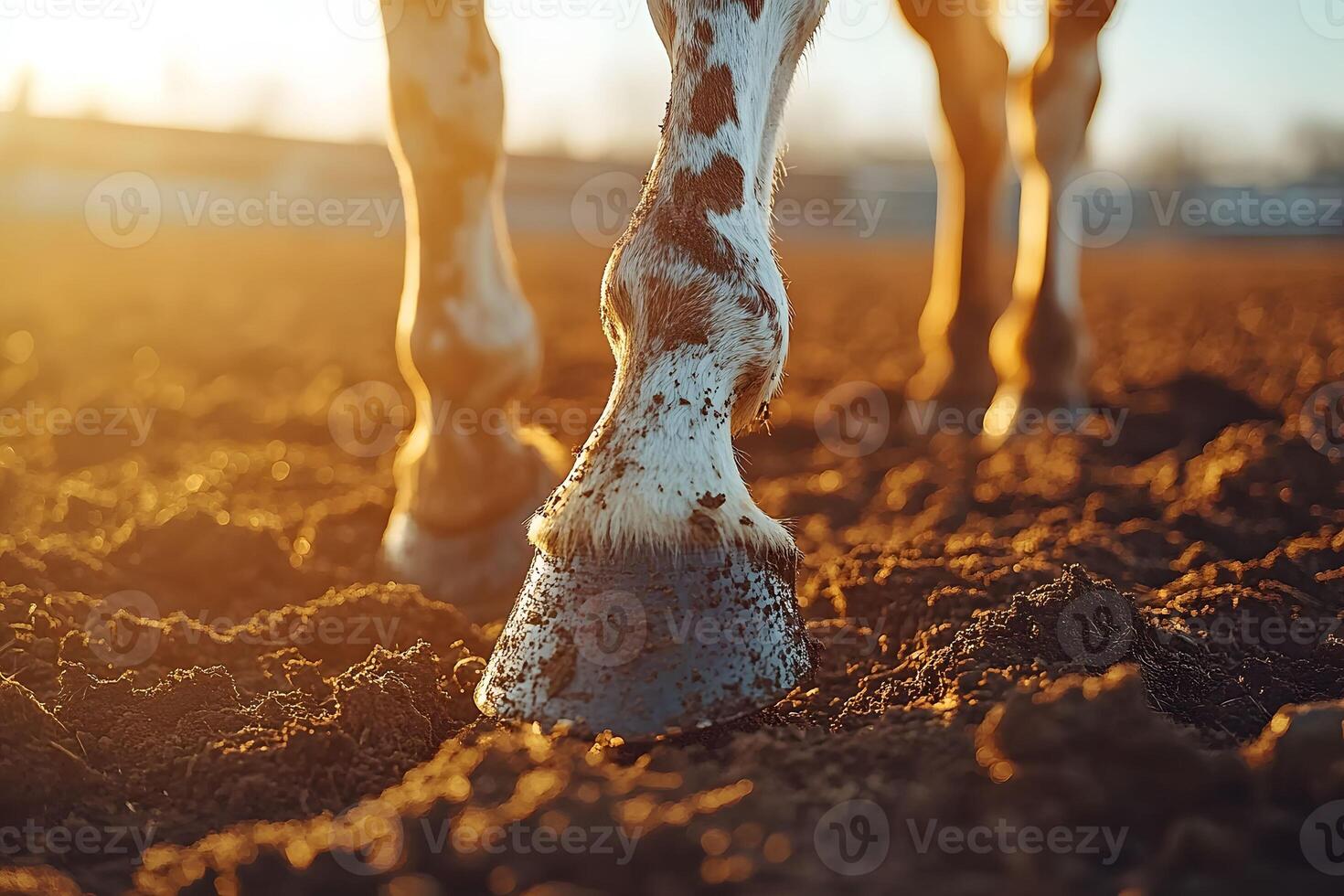 Close-Up of Horse Hoof in Sunset Light for Equestrian and Nature Themes photo