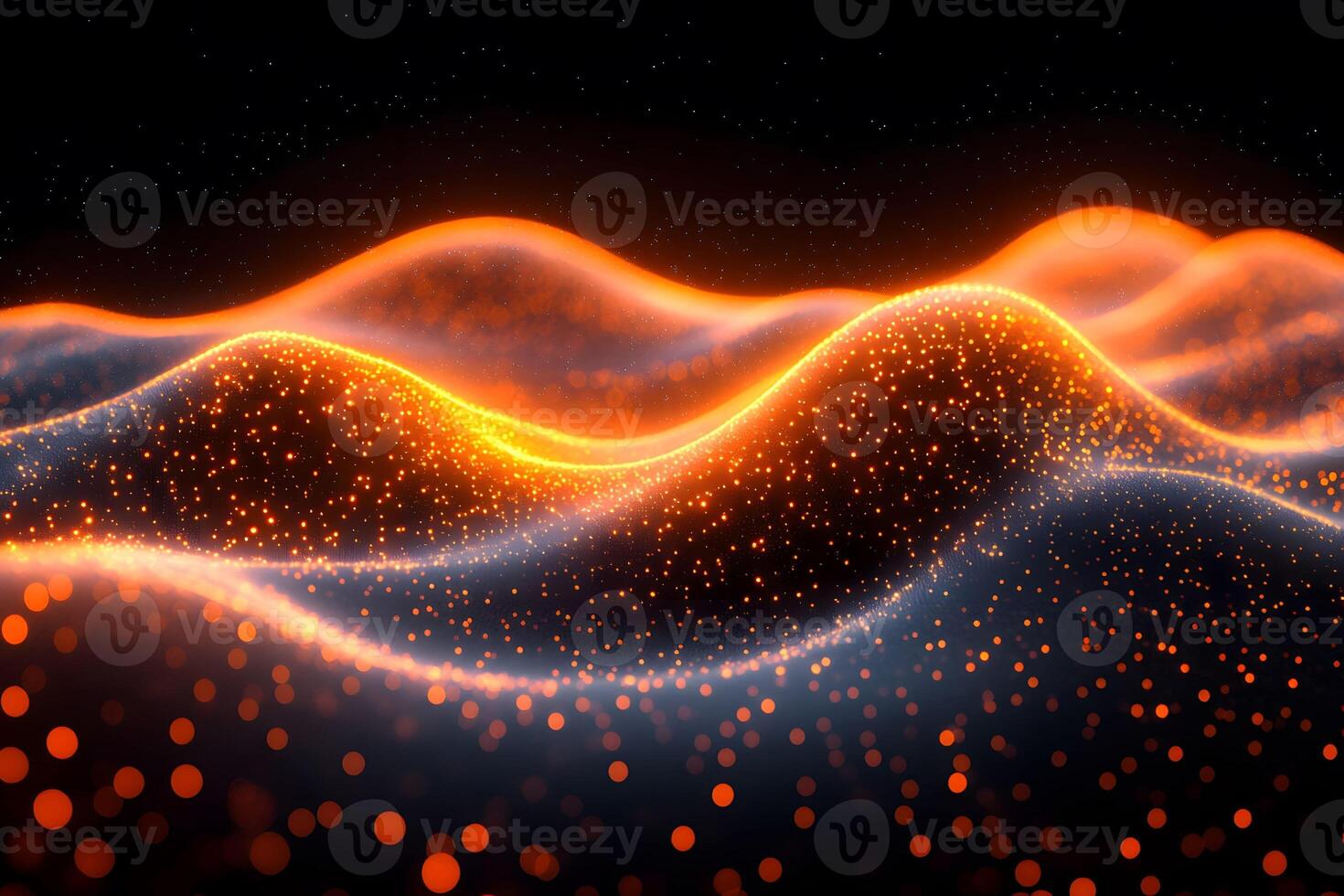 Futuristic Glowing Abstract Waves with Sparkling Particles for Digital Art Design photo