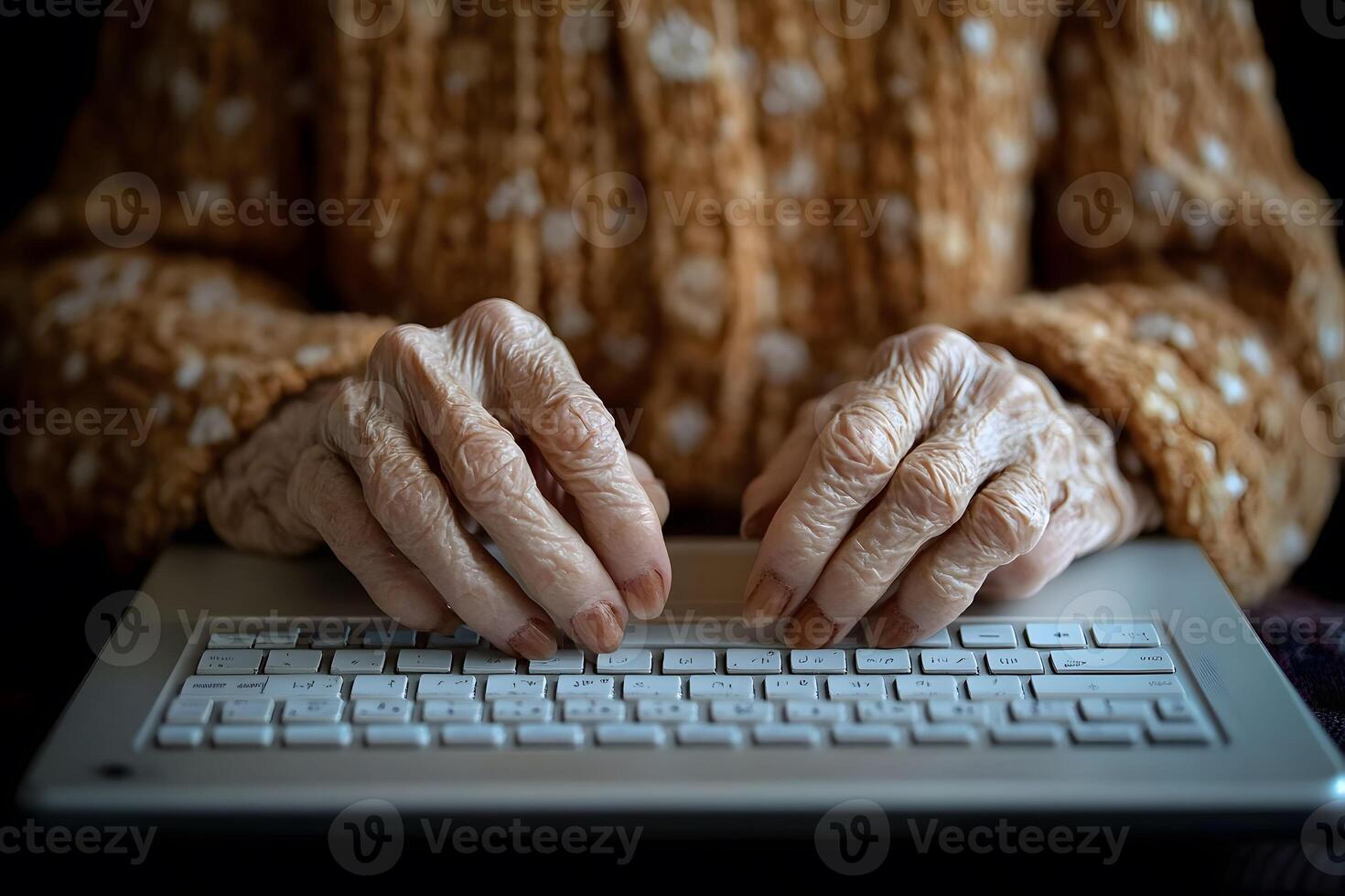 Aging and Technology Elderly Hands Typing on a Keyboard for Digital Connectivity photo
