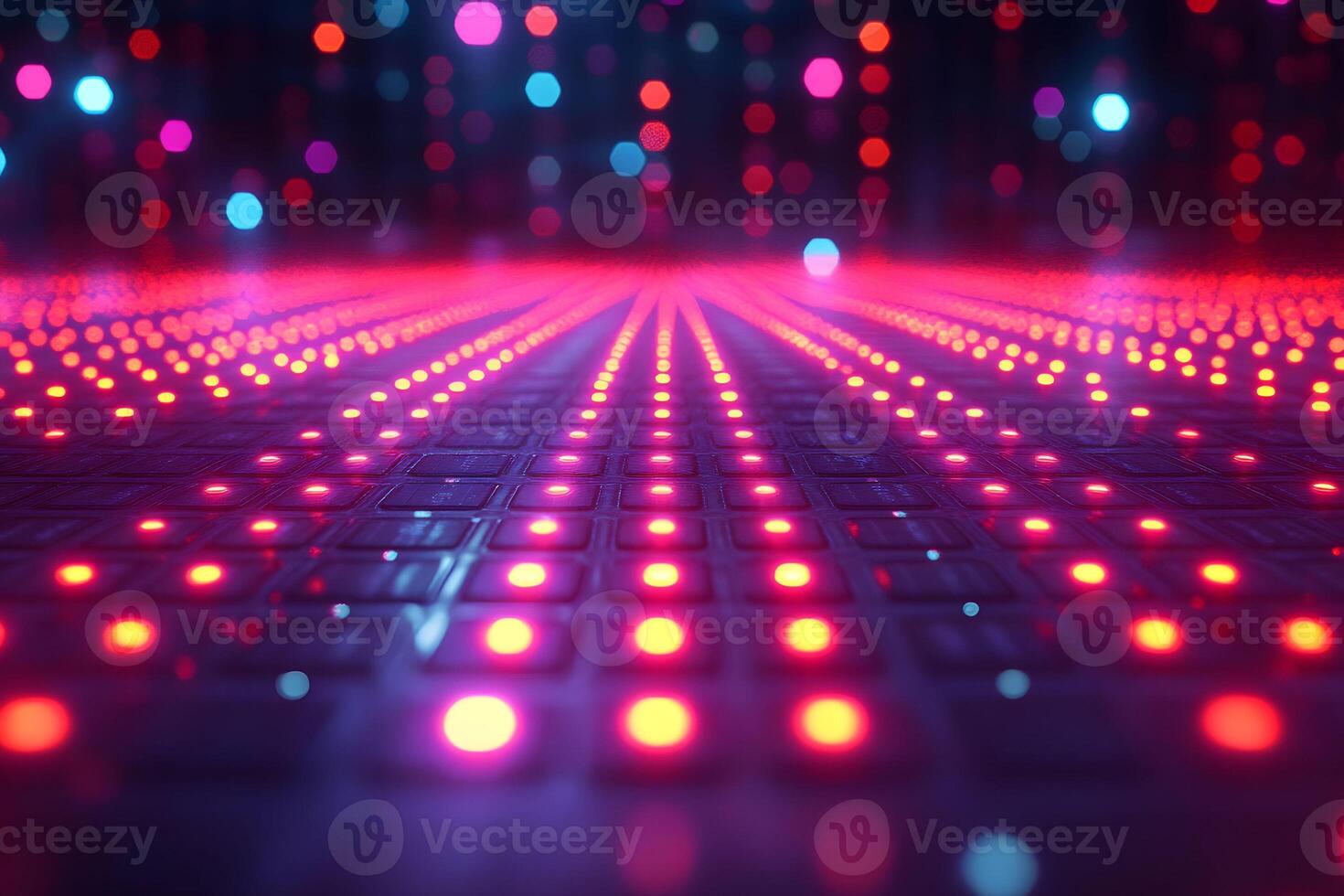 Futuristic LED Light Array with Vibrant Bokeh Effects for Digital Backgrounds photo