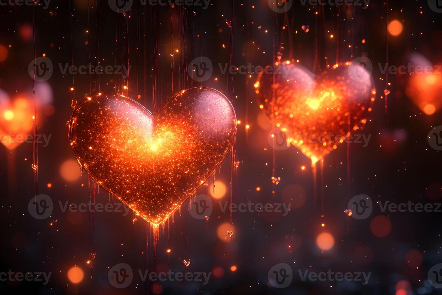Glowing Heart Ornaments with Sparkling Lights for Romantic Decor or Valentine's Design photo