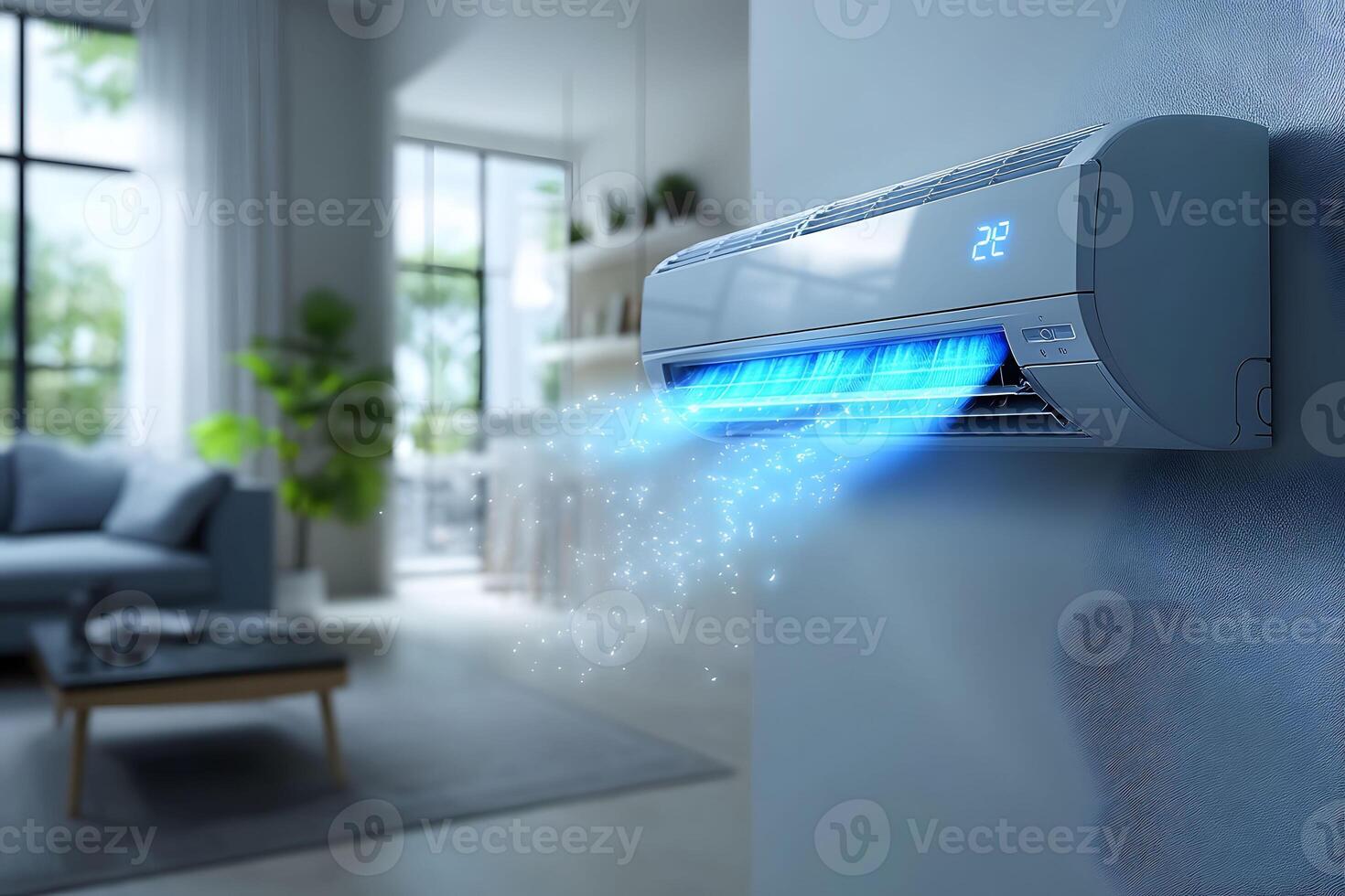 Modern Air Conditioning System in Stylish Living Room for Efficient Cooling and Comfort photo