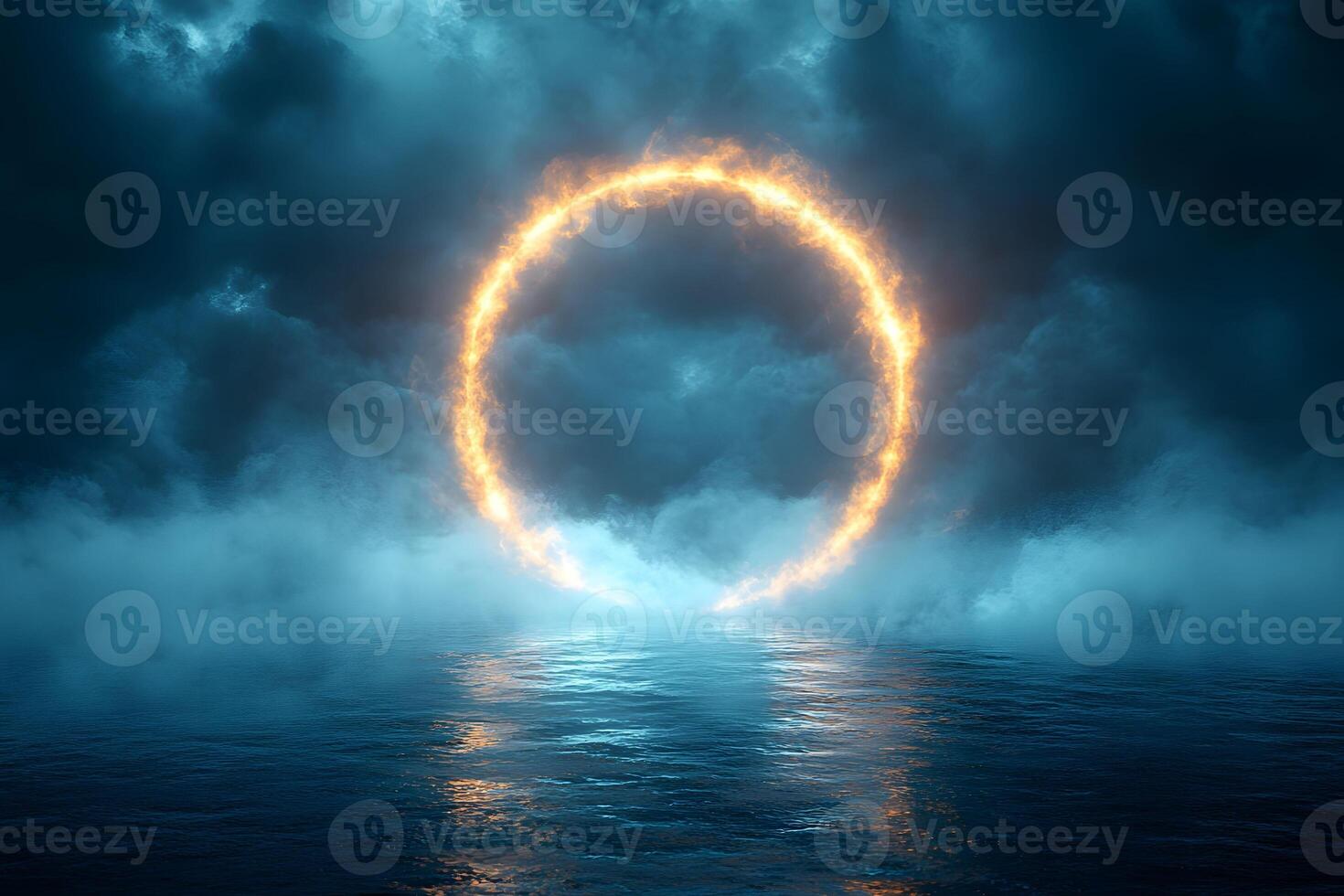 Mystical Fiery Ring Over Ocean Fantasy Concept for Creative Design photo