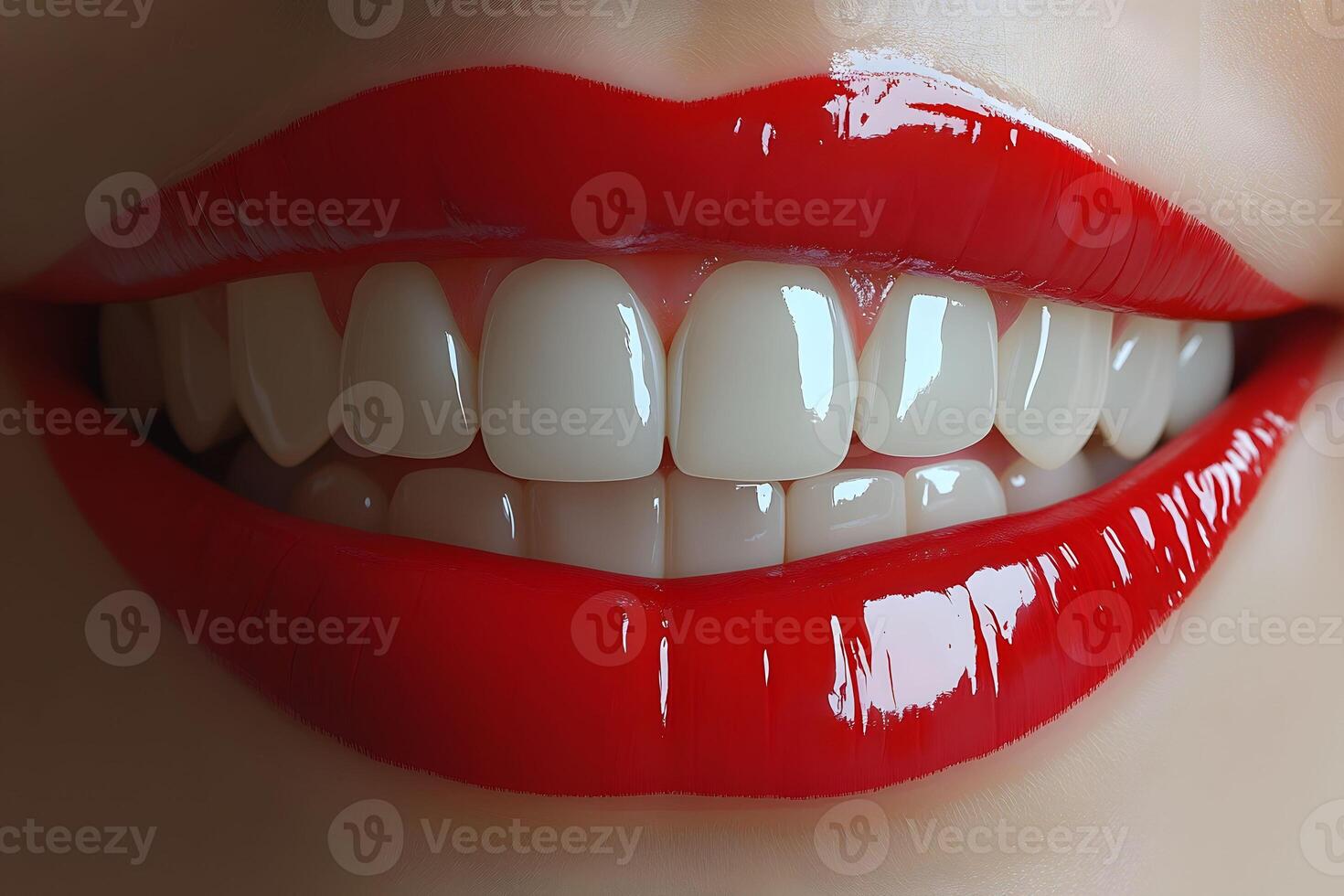 Radiant Smiles Highlighted by Glossy Red Lips - Perfect for Dental and Cosmetic Themes photo