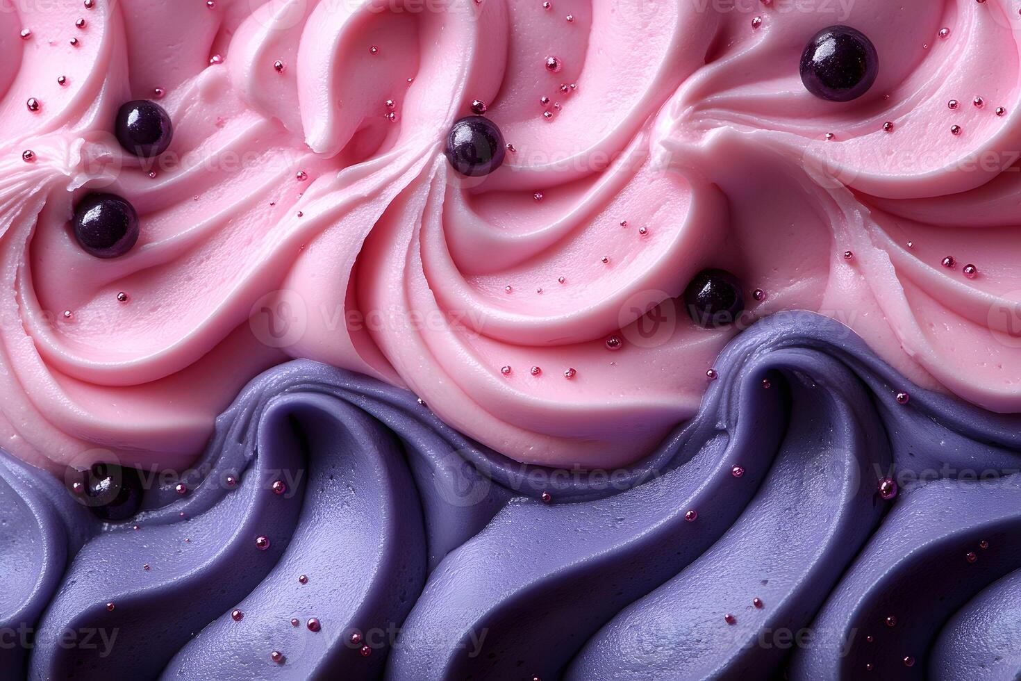 Colorful Whipped Cream Swirls in Pink and Purple with Decorative Pearls for Dessert Decor photo