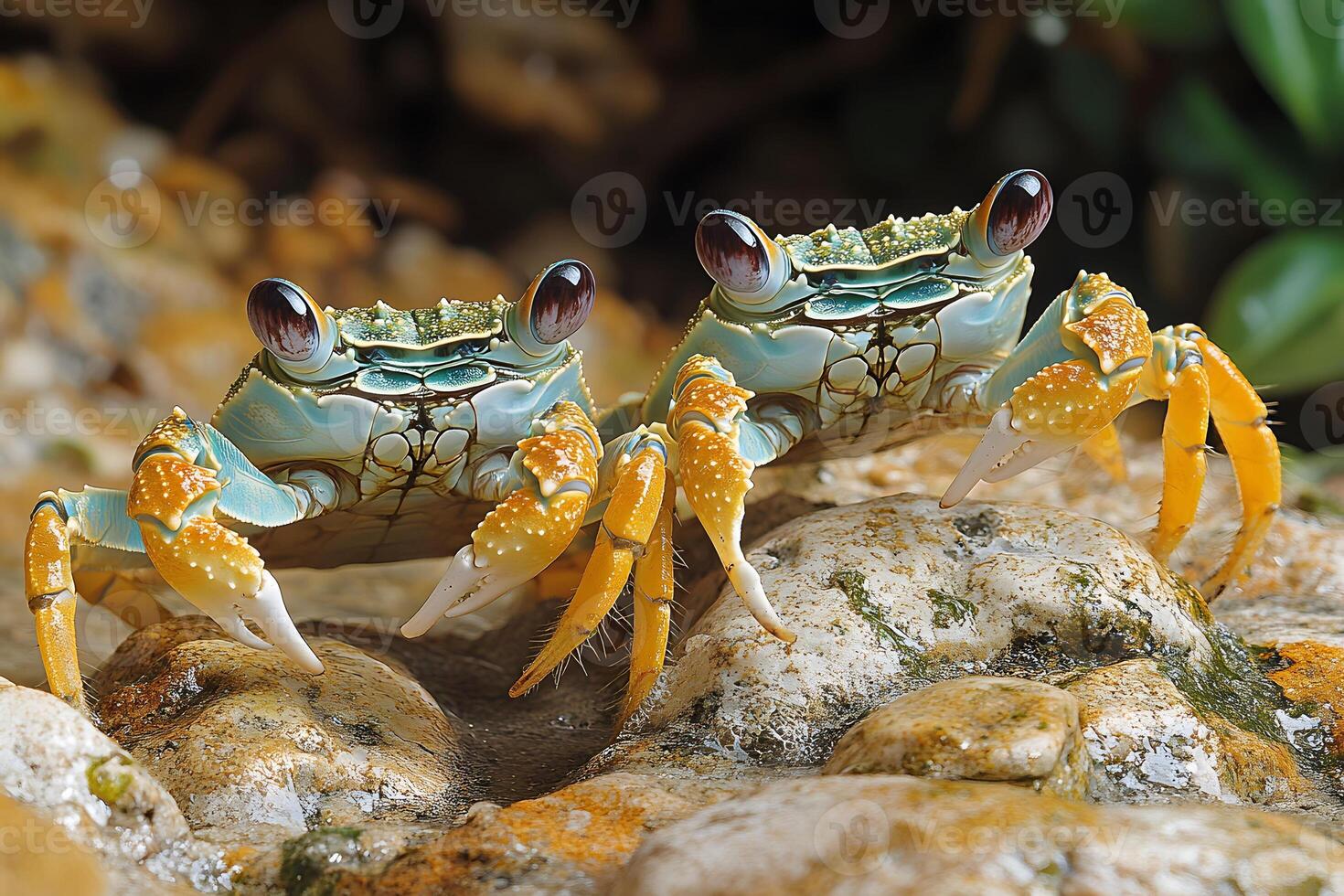 Decorated Crab Duo in Natural Habitat - Marine Wildlife Photography for Nature Posters photo
