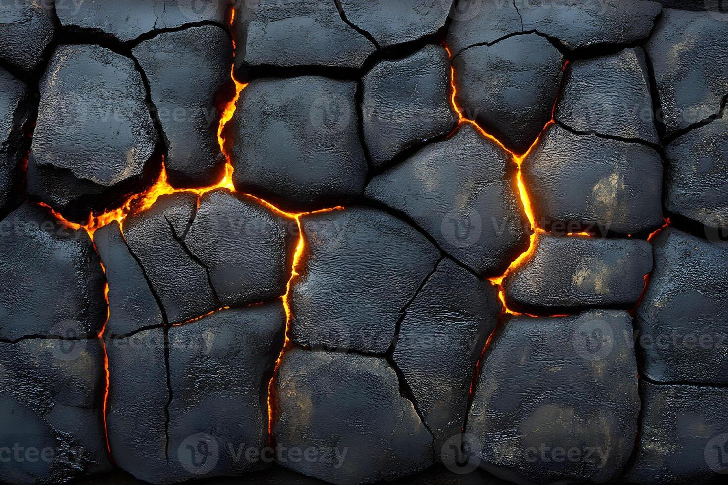 Glowing Lava Cracks in Volcanic Rock Texture for Nature and Geology Designs photo